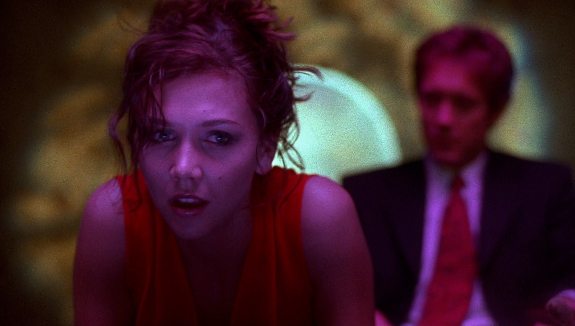 Maggie Gyllenhaal in a red dress HD Wallpaper