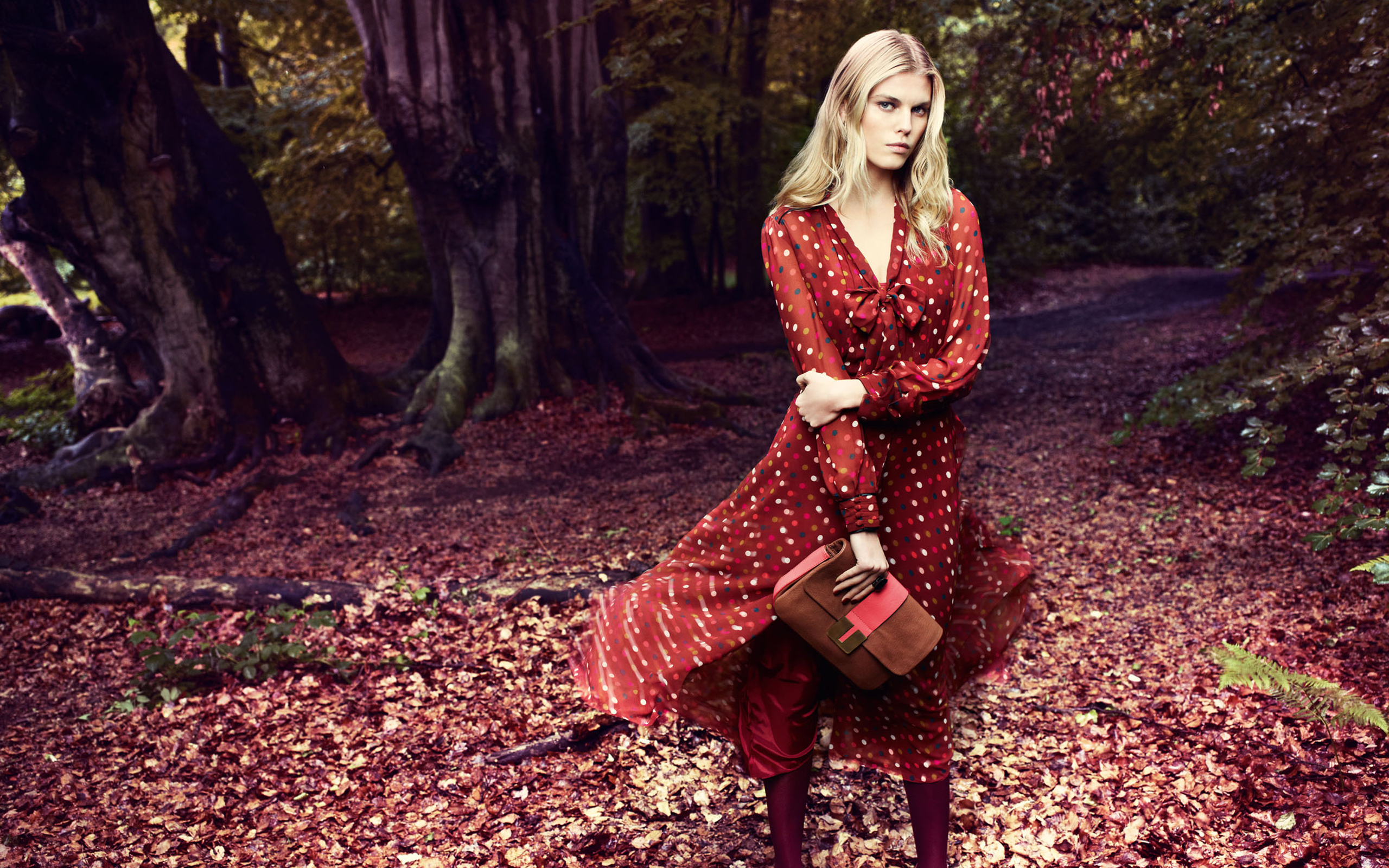 Maryna Linchuk in a red polka dot dress HD Wallpaper