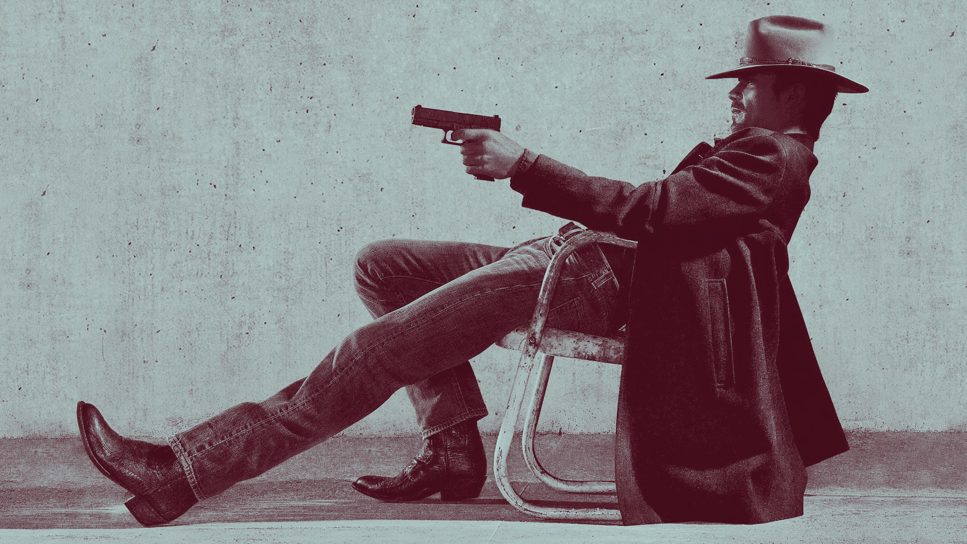 Timothy Olyphant as a cowboy holding a gun HD Wallpaper