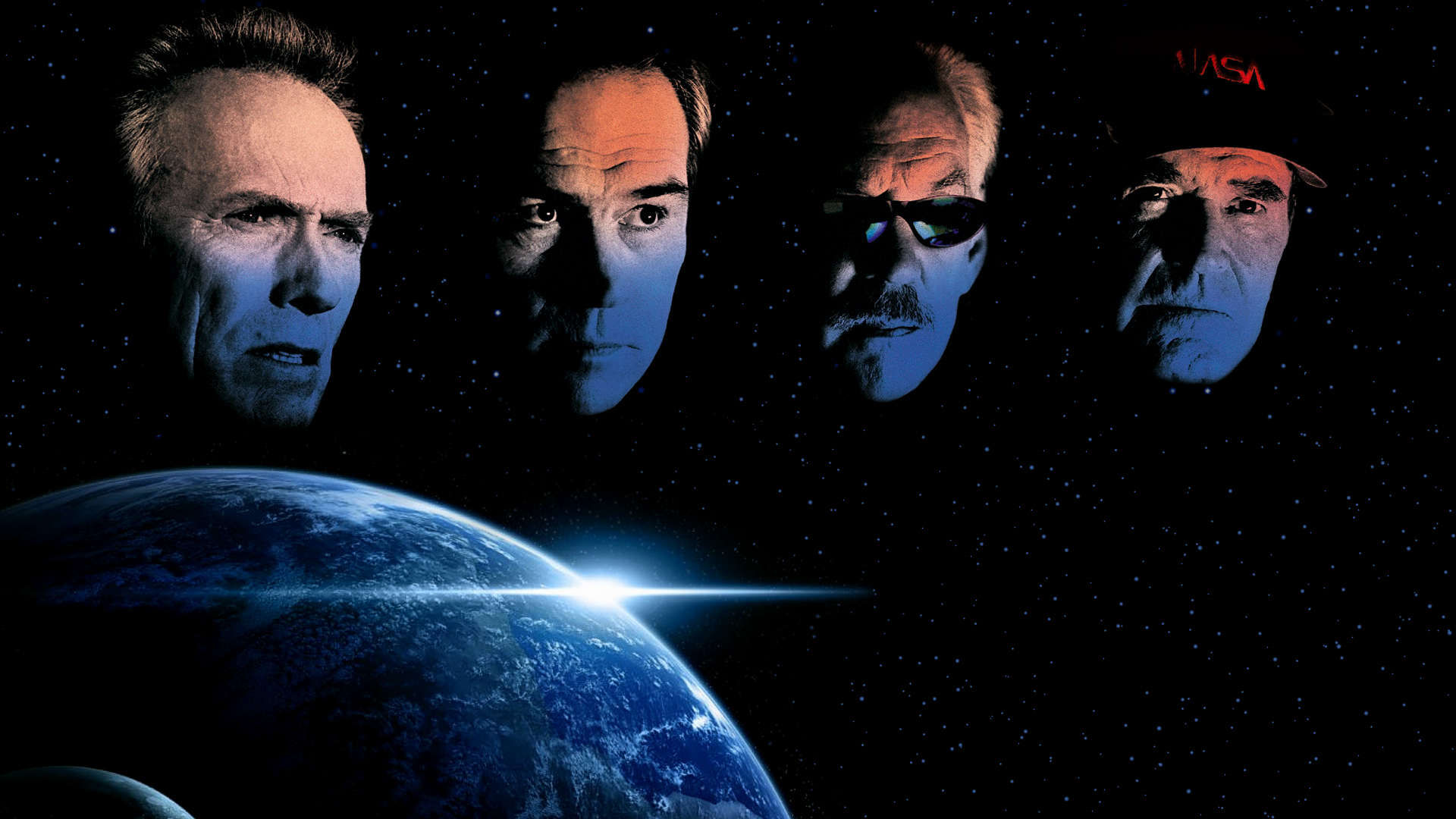 Four astronauts' faces superimposed over Earth HD Wallpaper