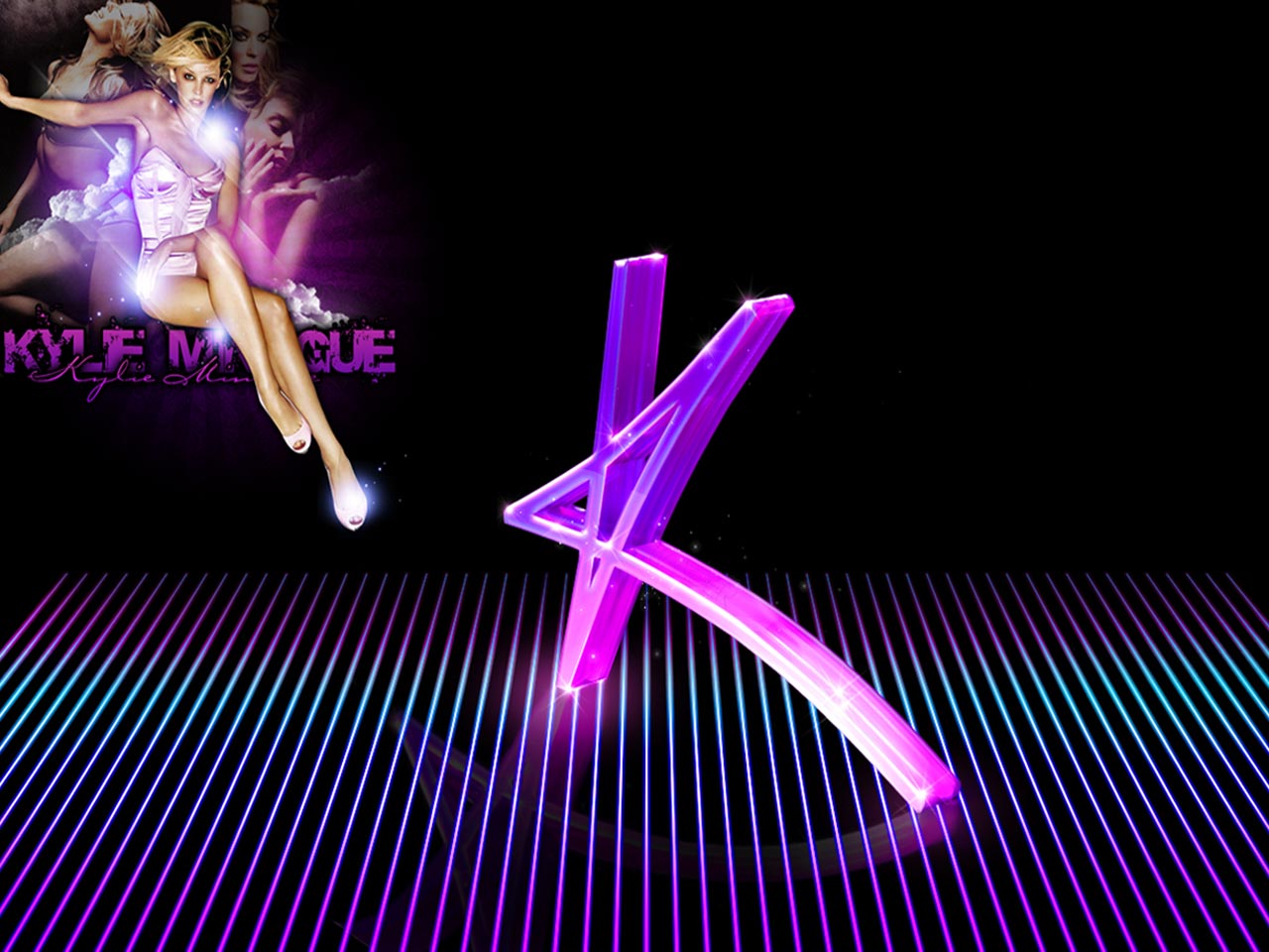 Kylie Minogue with a large purple K logo HD Wallpaper