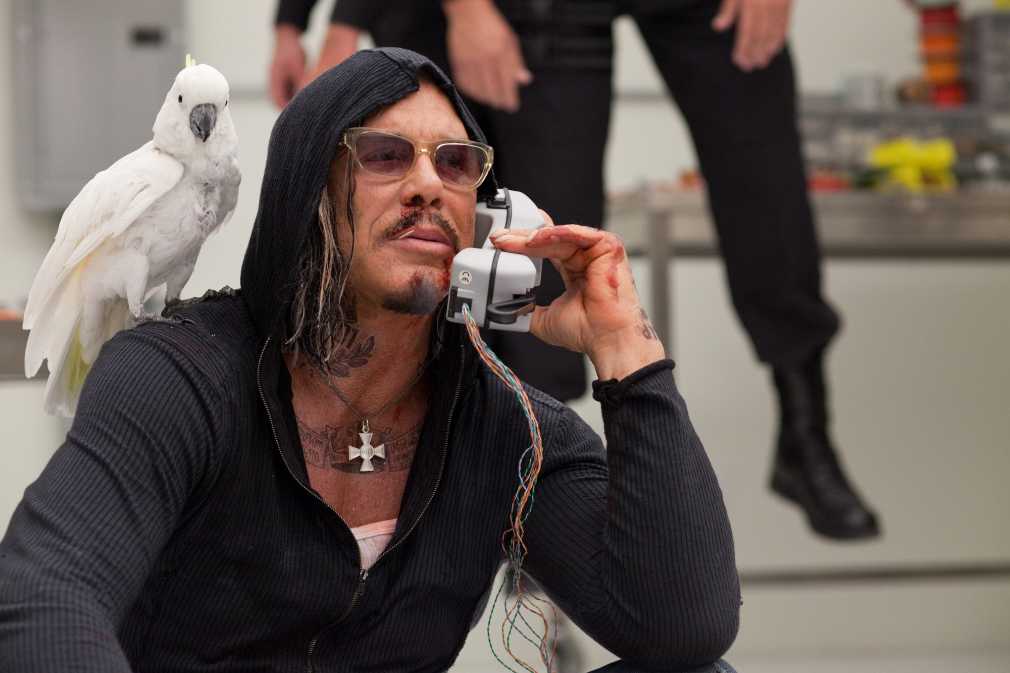 Mickey Rourke with a cockatoo HD Wallpaper