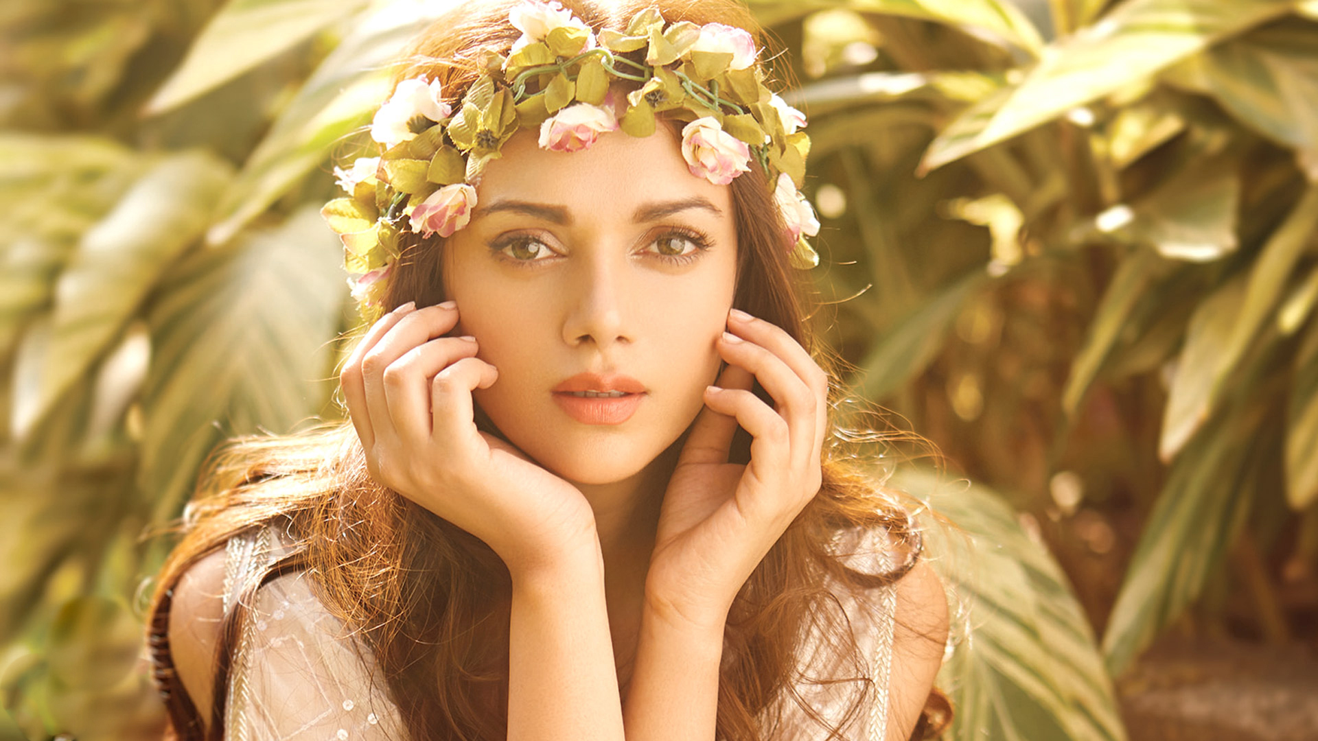 Aditi Rao Hydari wearing a flower crown HD Wallpaper