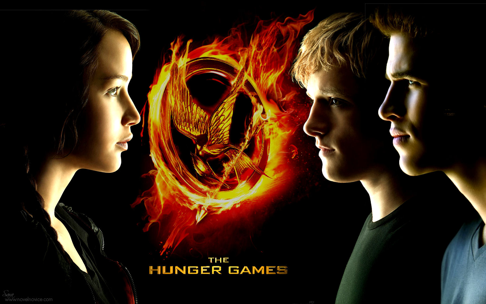 The Hunger Games Poster with Jennifer Lawrence, Josh Hutcherson, Liam Hemsworth HD Wallpaper