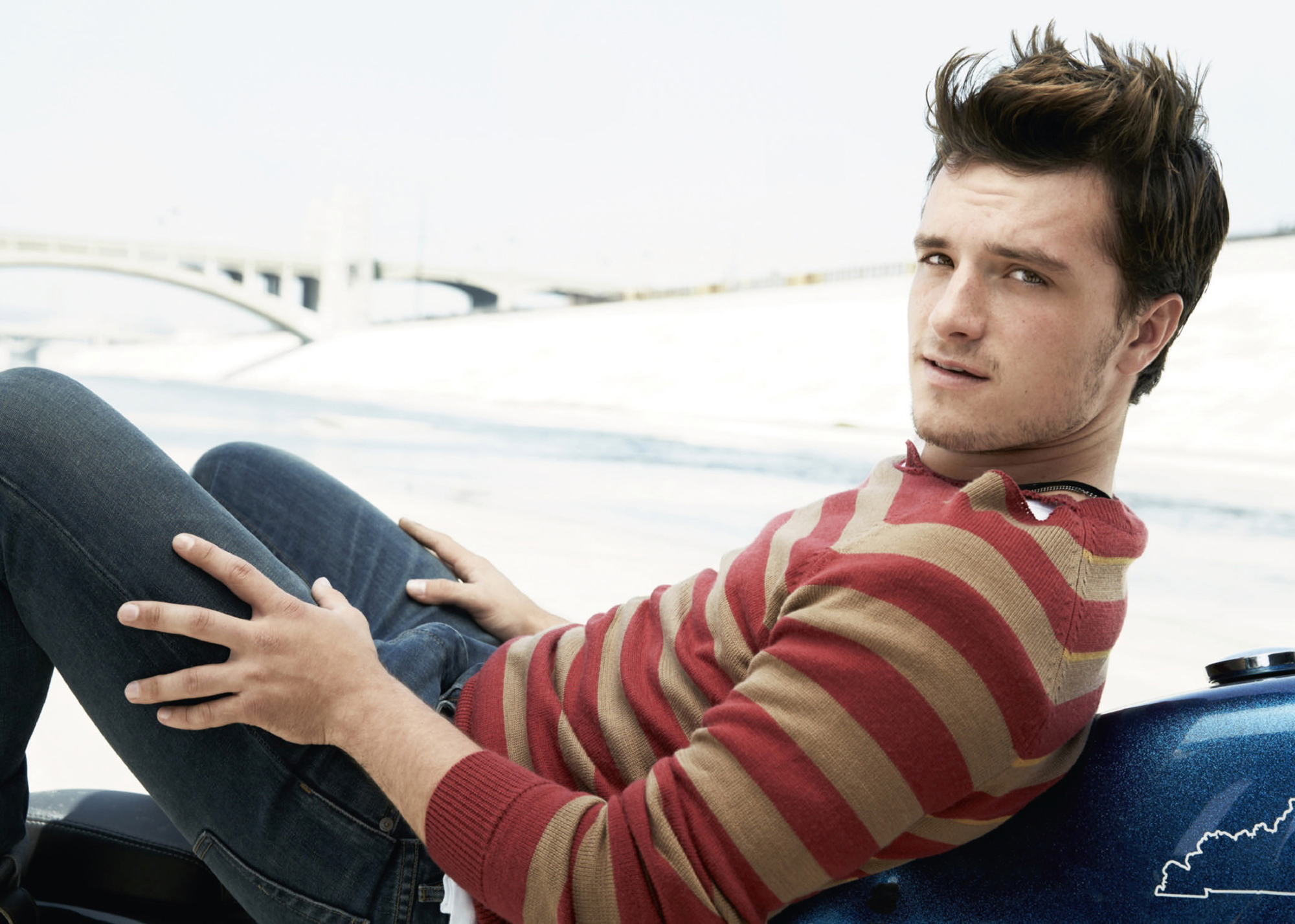 Josh Hutcherson on a motorcycle HD Wallpaper