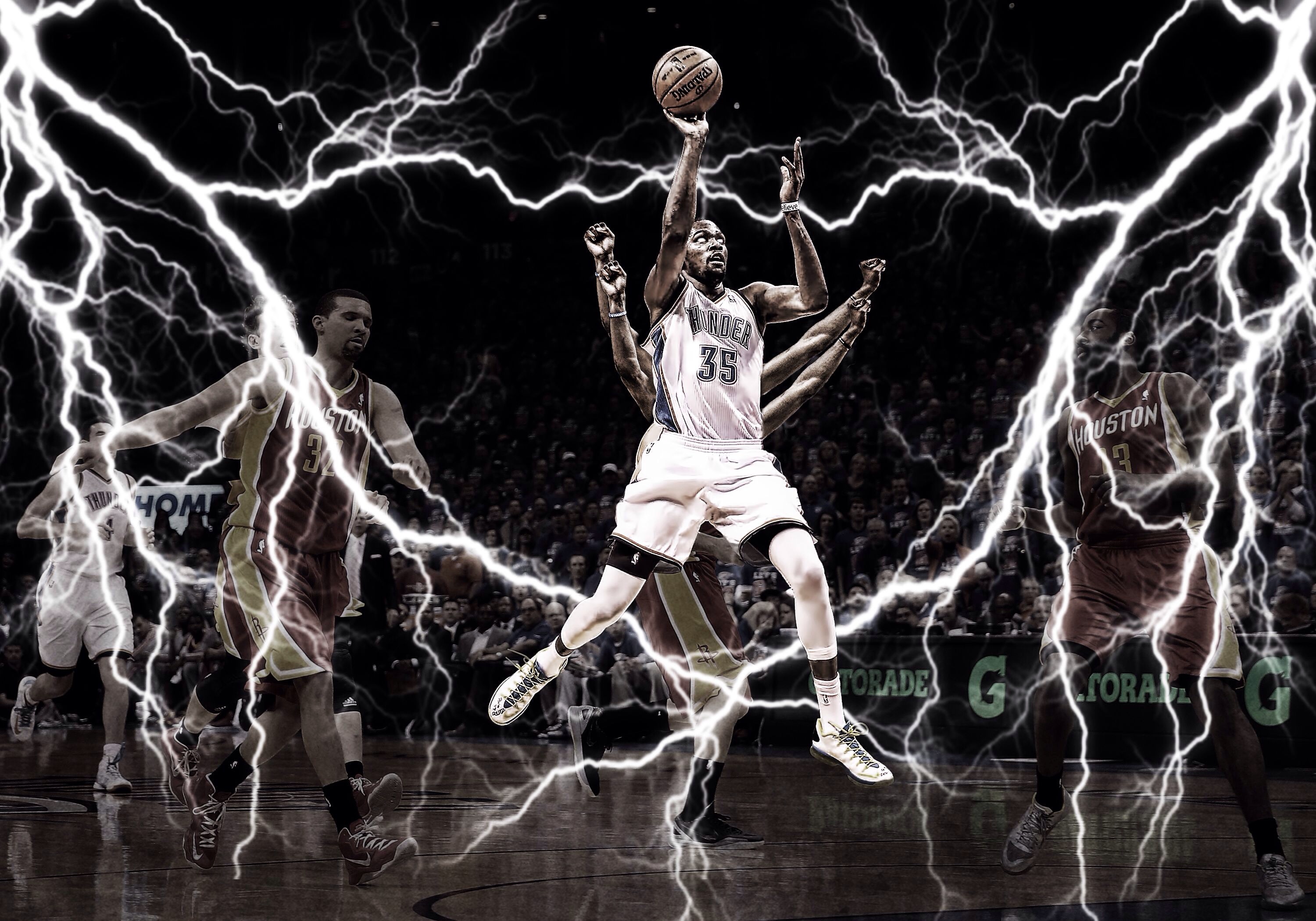 Kevin Durant from Thunder playing basketball with lightning effects HD Wallpaper