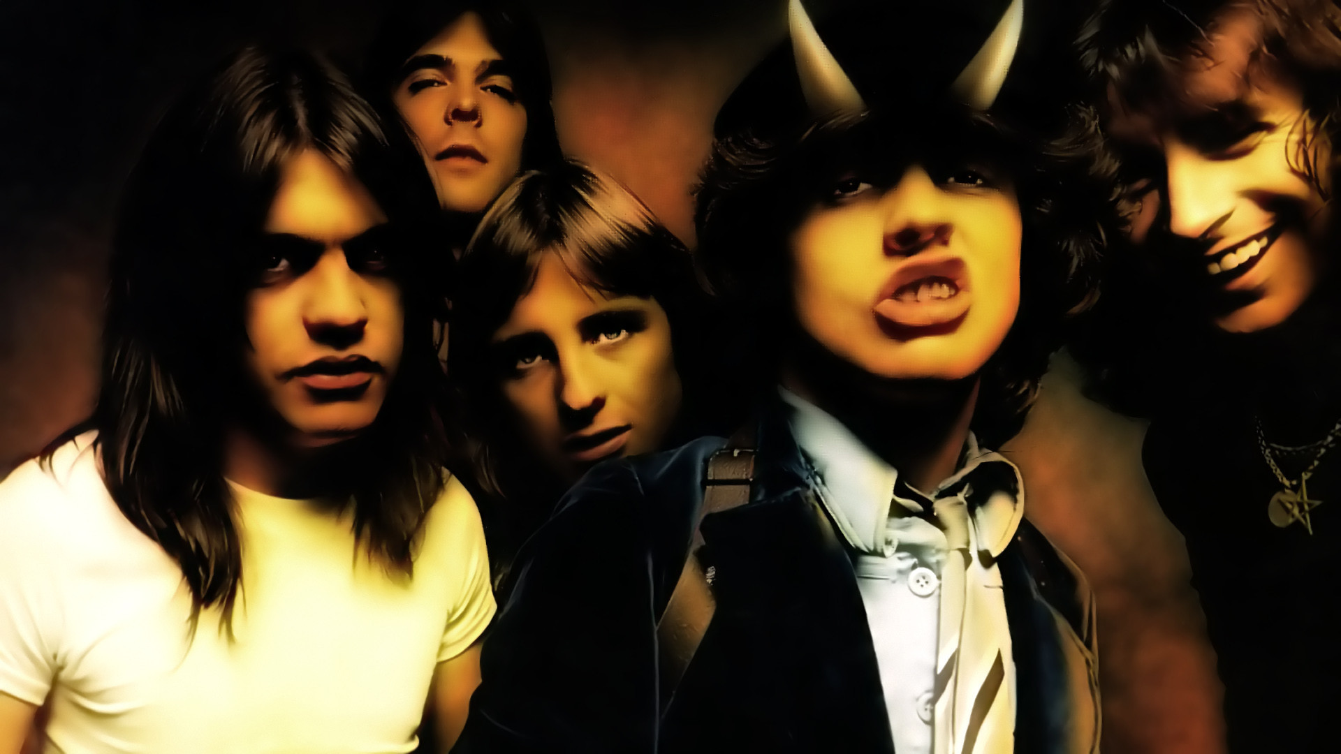 AC/DC band members with Angus Young in front HD Wallpaper