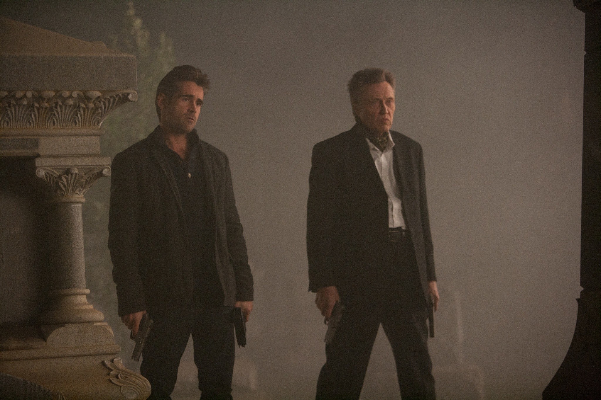 Colin Farrell and Christopher Walken in a graveyard HD Wallpaper