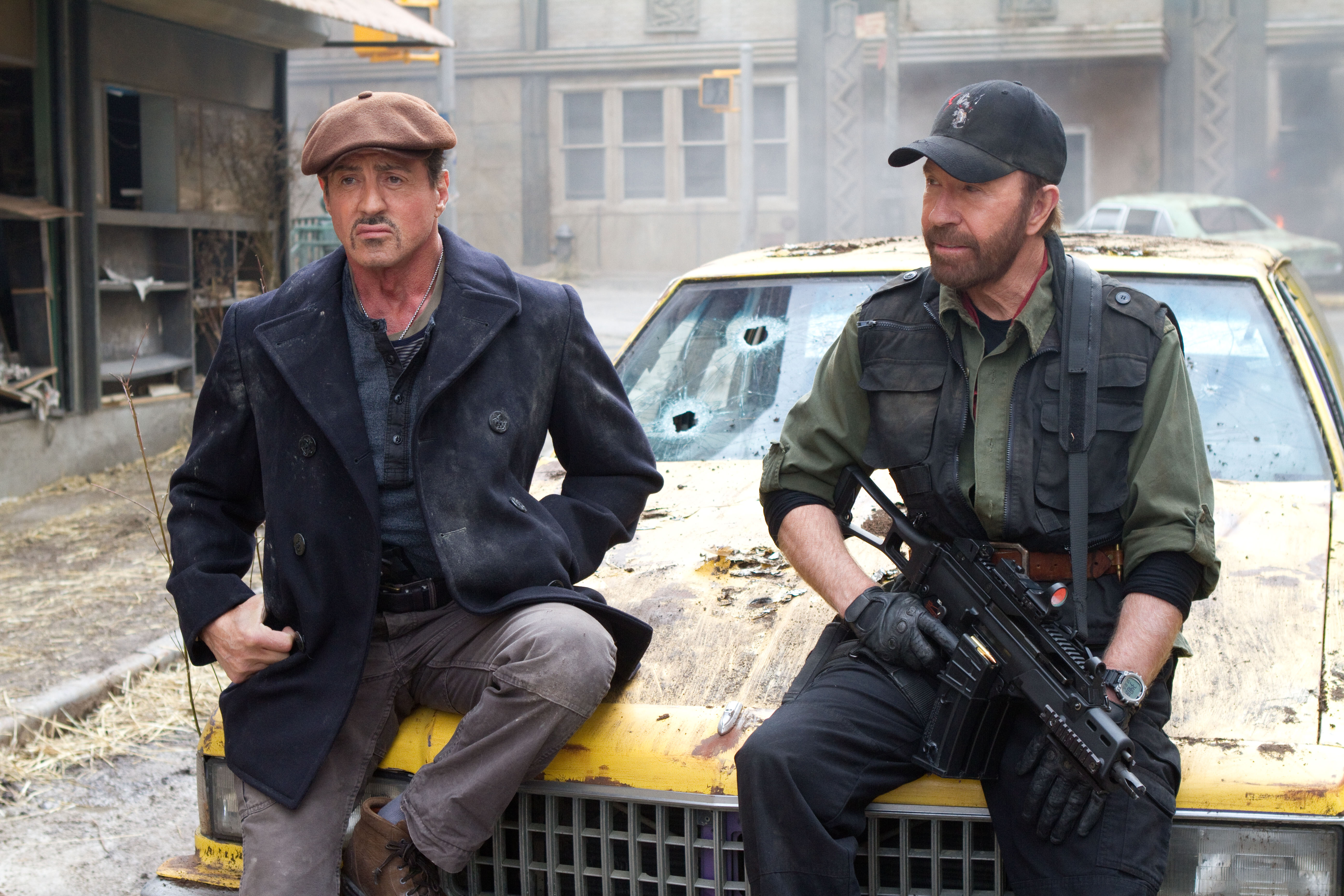 Sylvester Stallone and Chuck Norris in The Expendables 2 HD Wallpaper