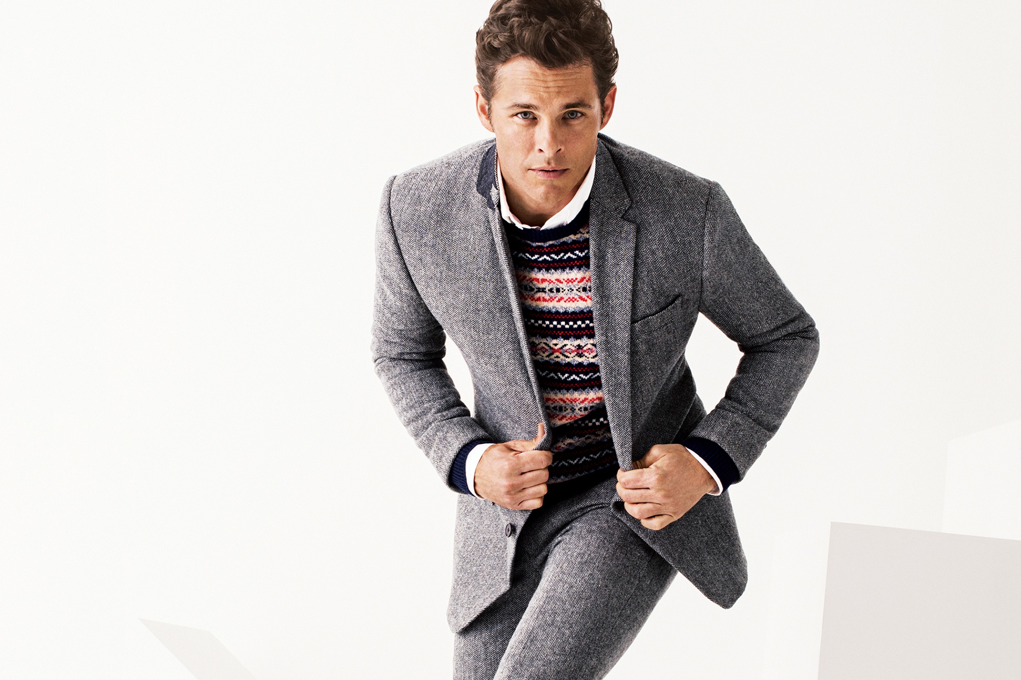 James Marsden in a grey suit and patterned sweater HD Wallpaper