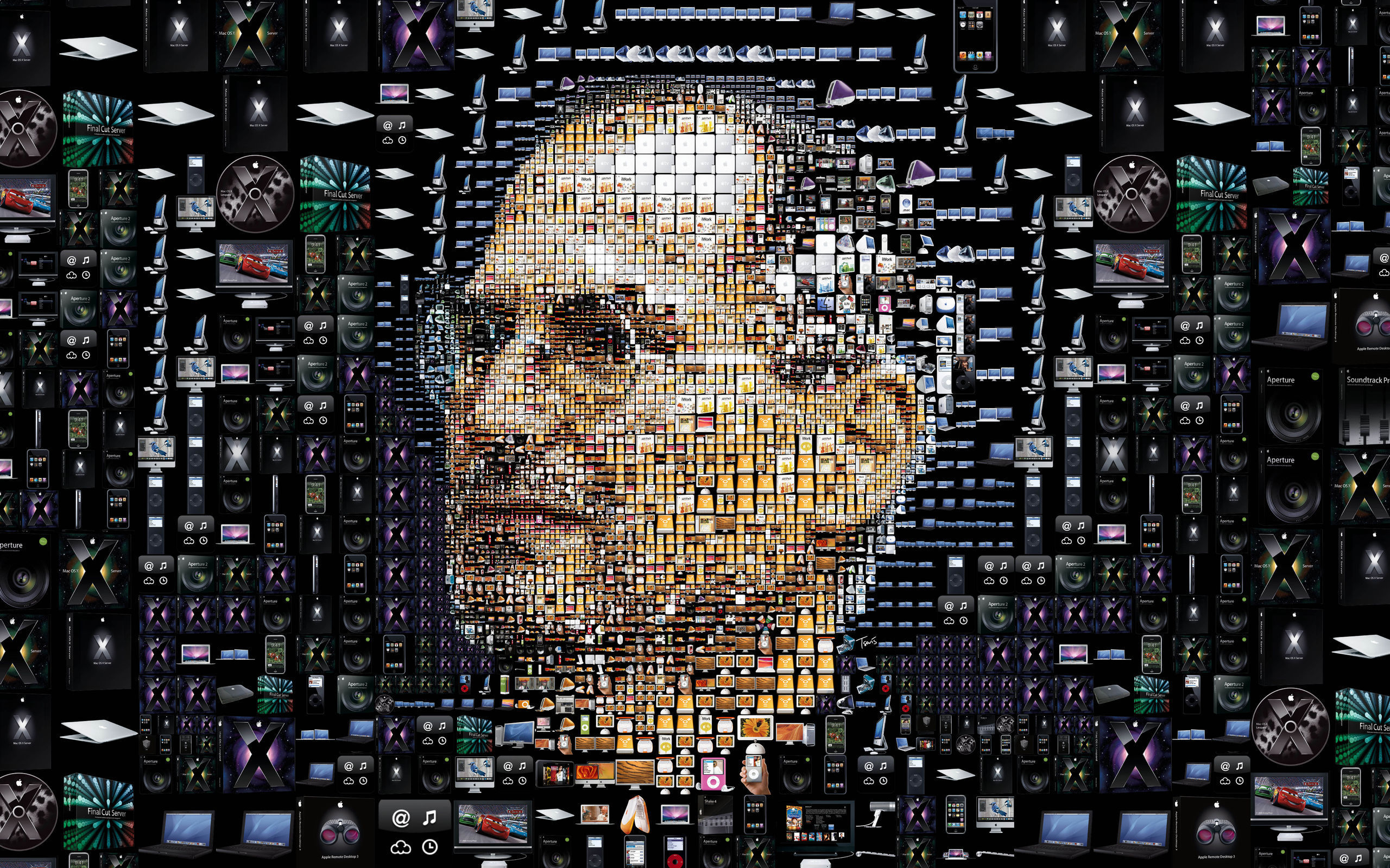 Steve Jobs mosaic made of Apple products HD Wallpaper