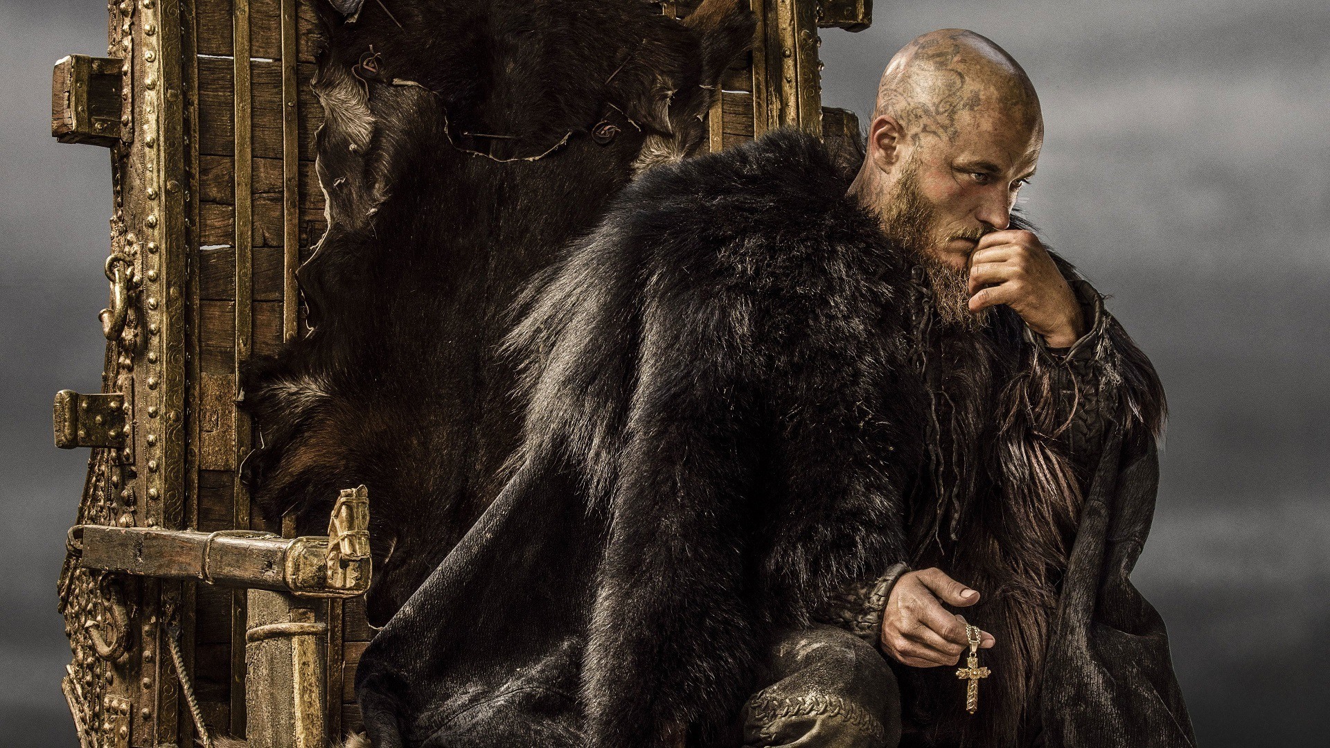 Ragnar Lothbrok from Vikings sitting on a throne HD Wallpaper
