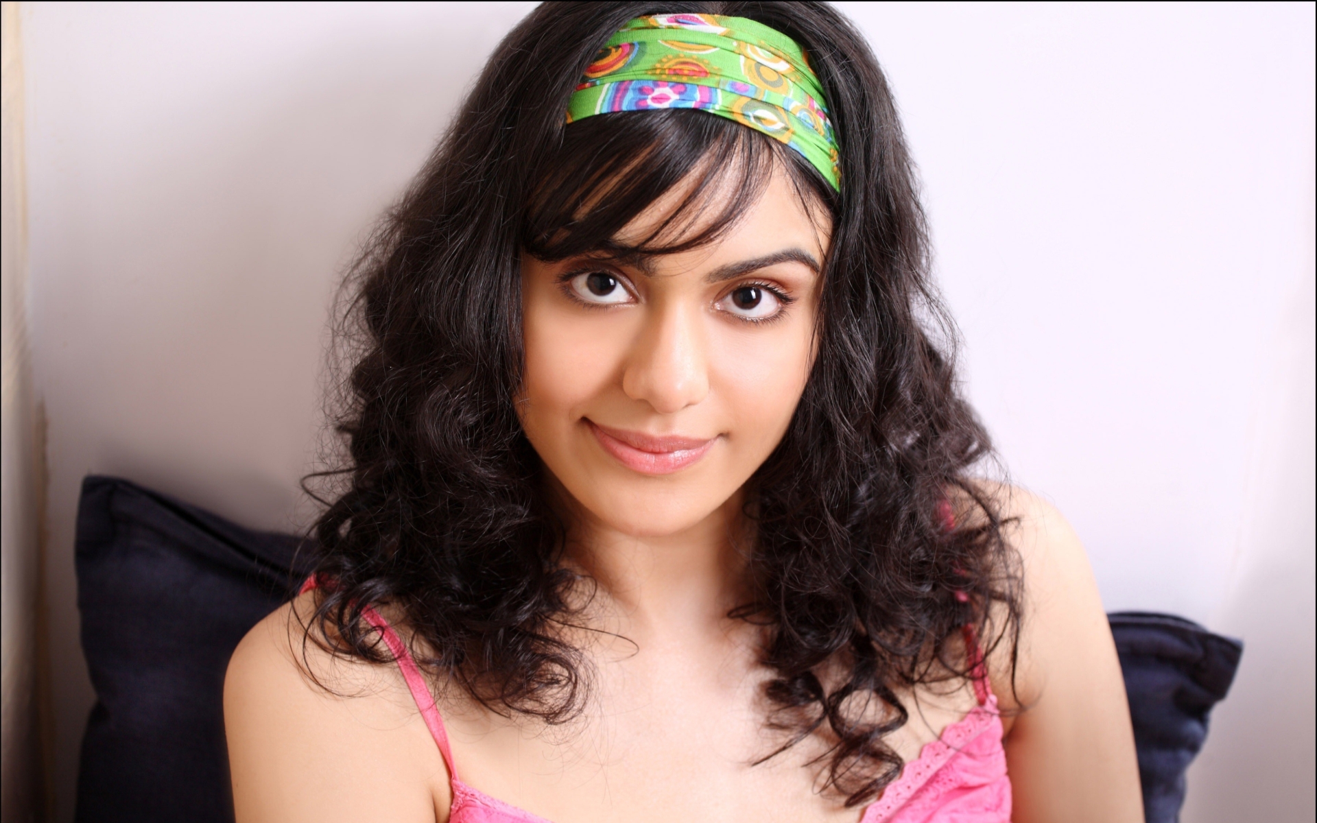 Adah Sharma wearing a pink top and green headband HD Wallpaper