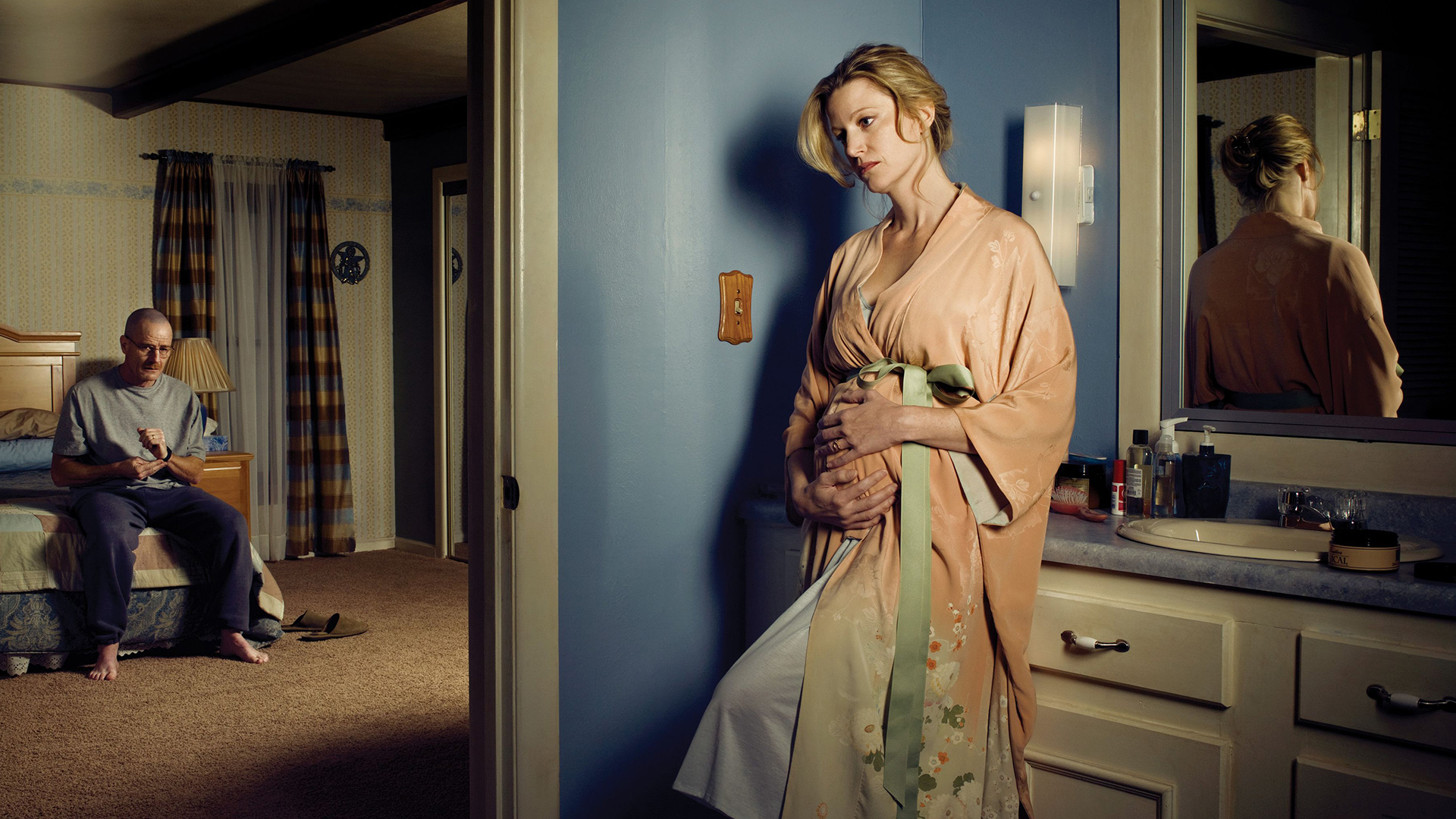 Anna Gunn in a Bedroom and Bathroom HD Wallpaper