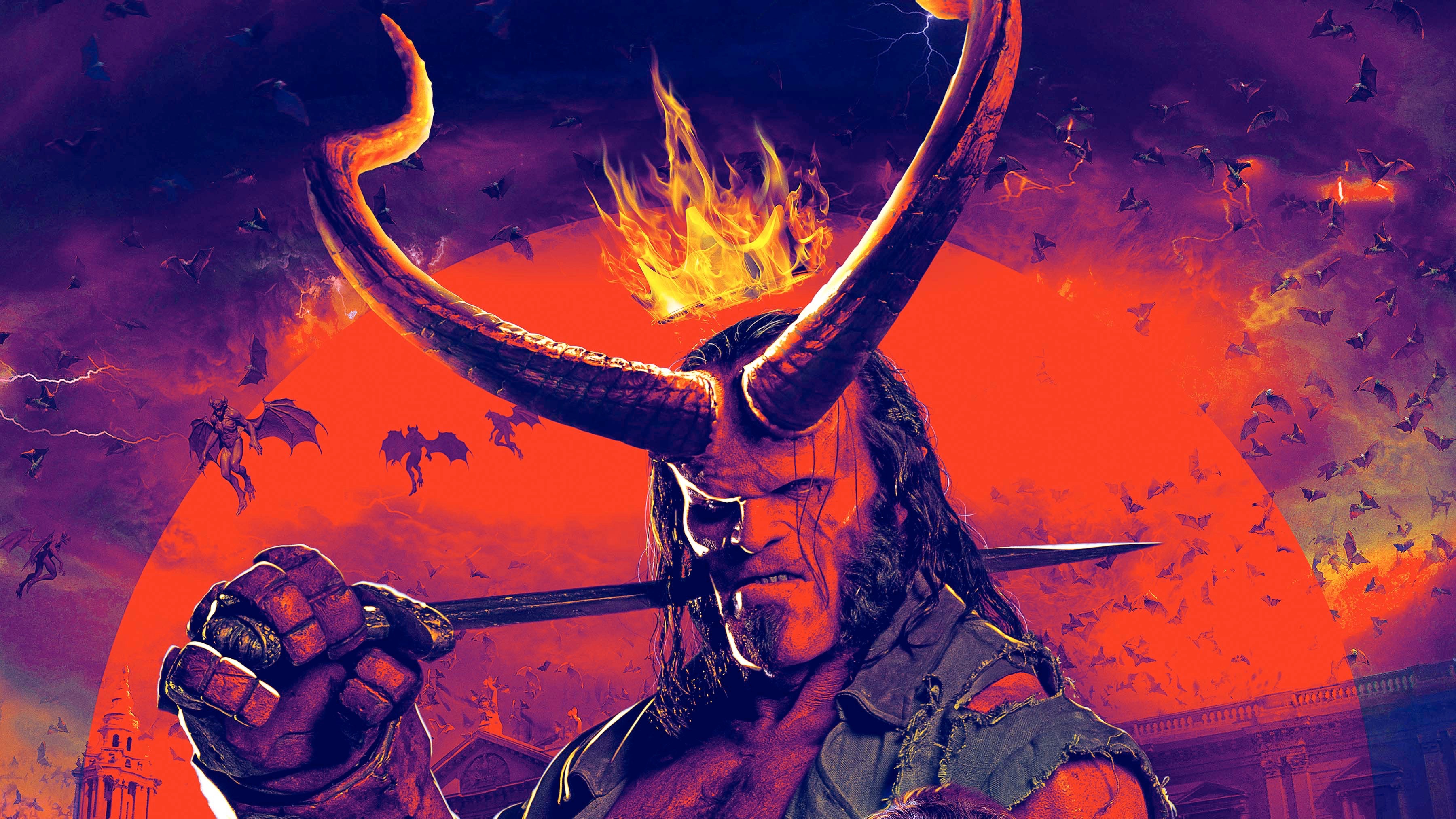 Hellboy with horns and sword HD Wallpaper