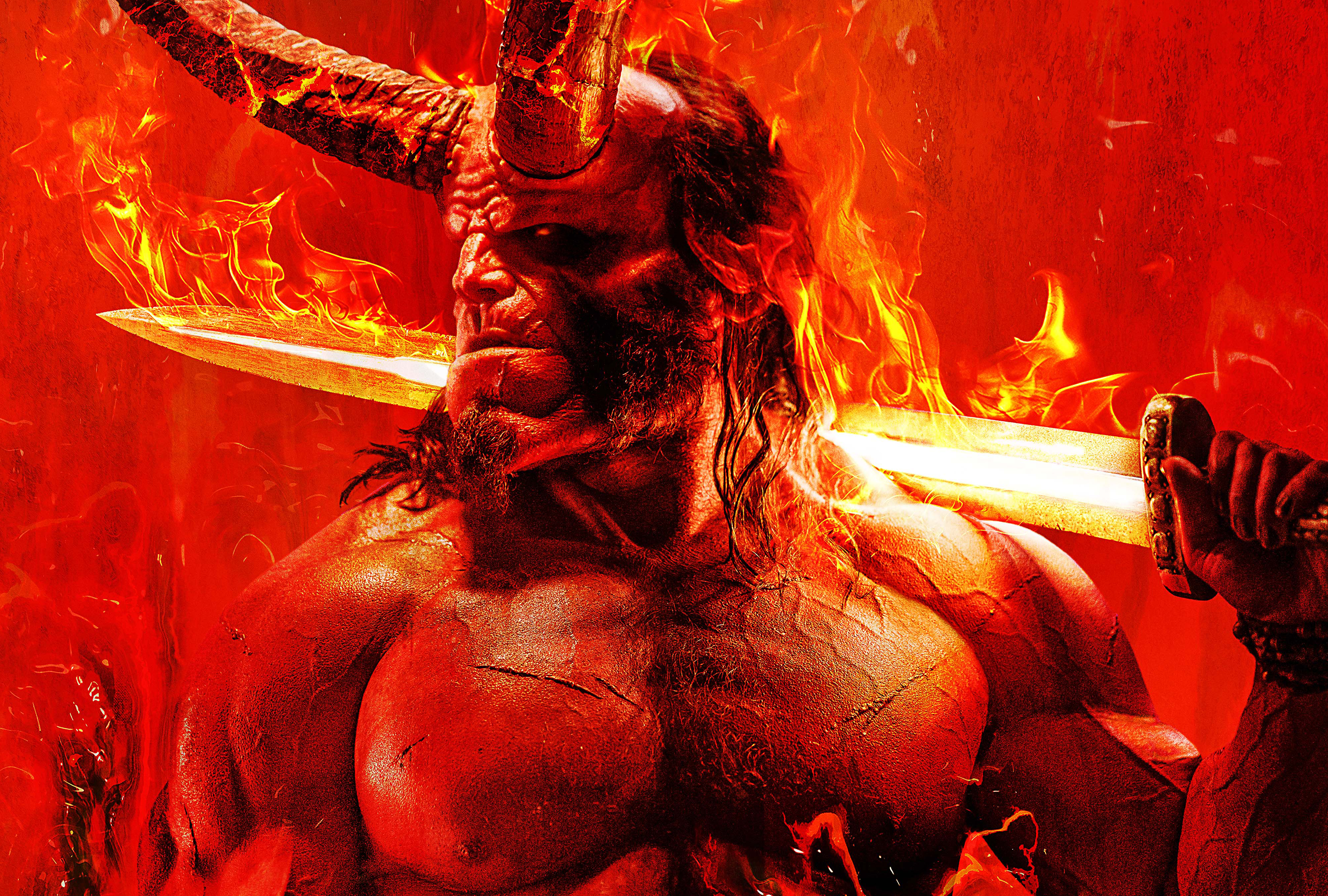 Hellboy with flaming sword HD Wallpaper