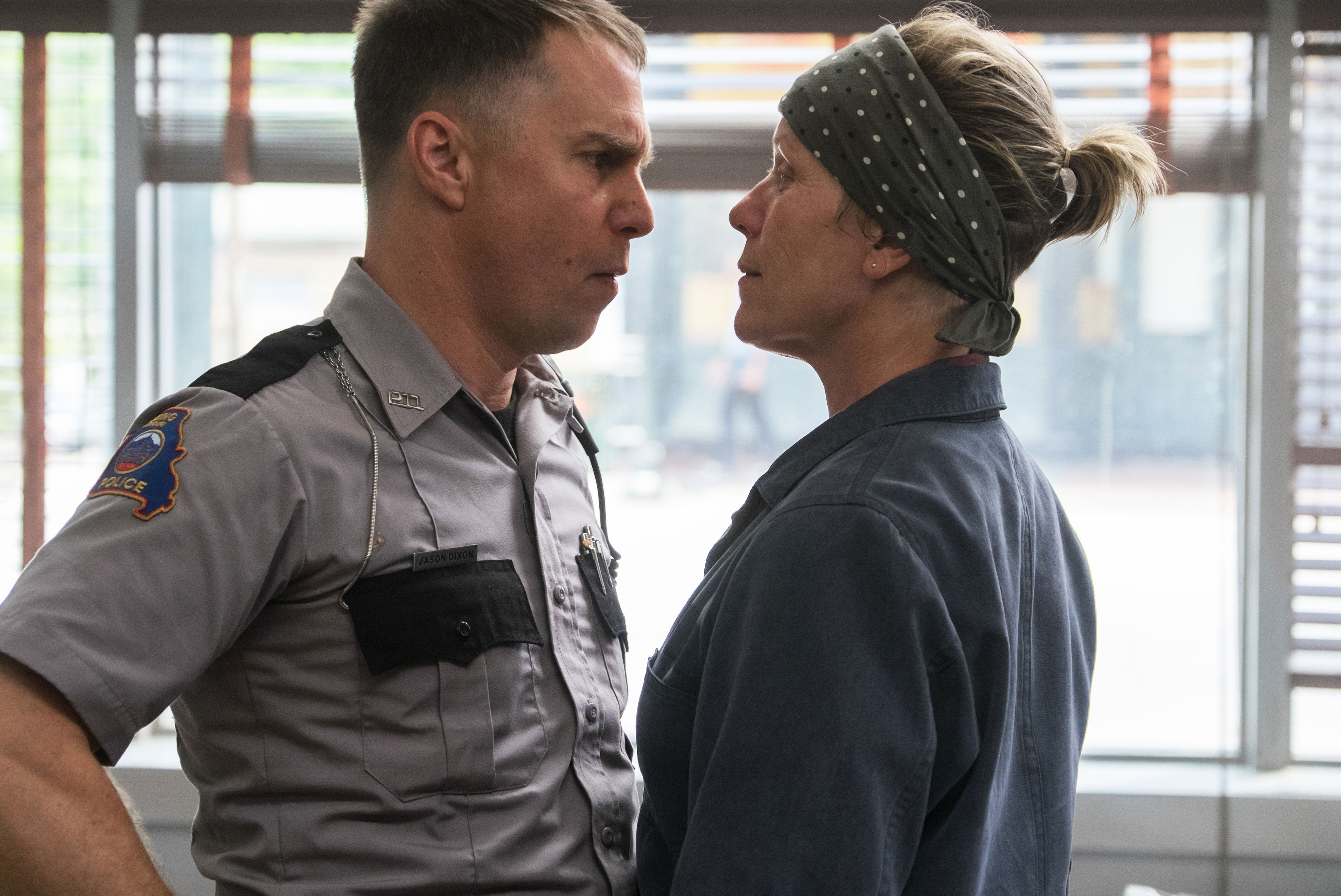 Frances McDormand and Sam Rockwell in Three Billboards Outside Ebbing, Missouri HD Wallpaper