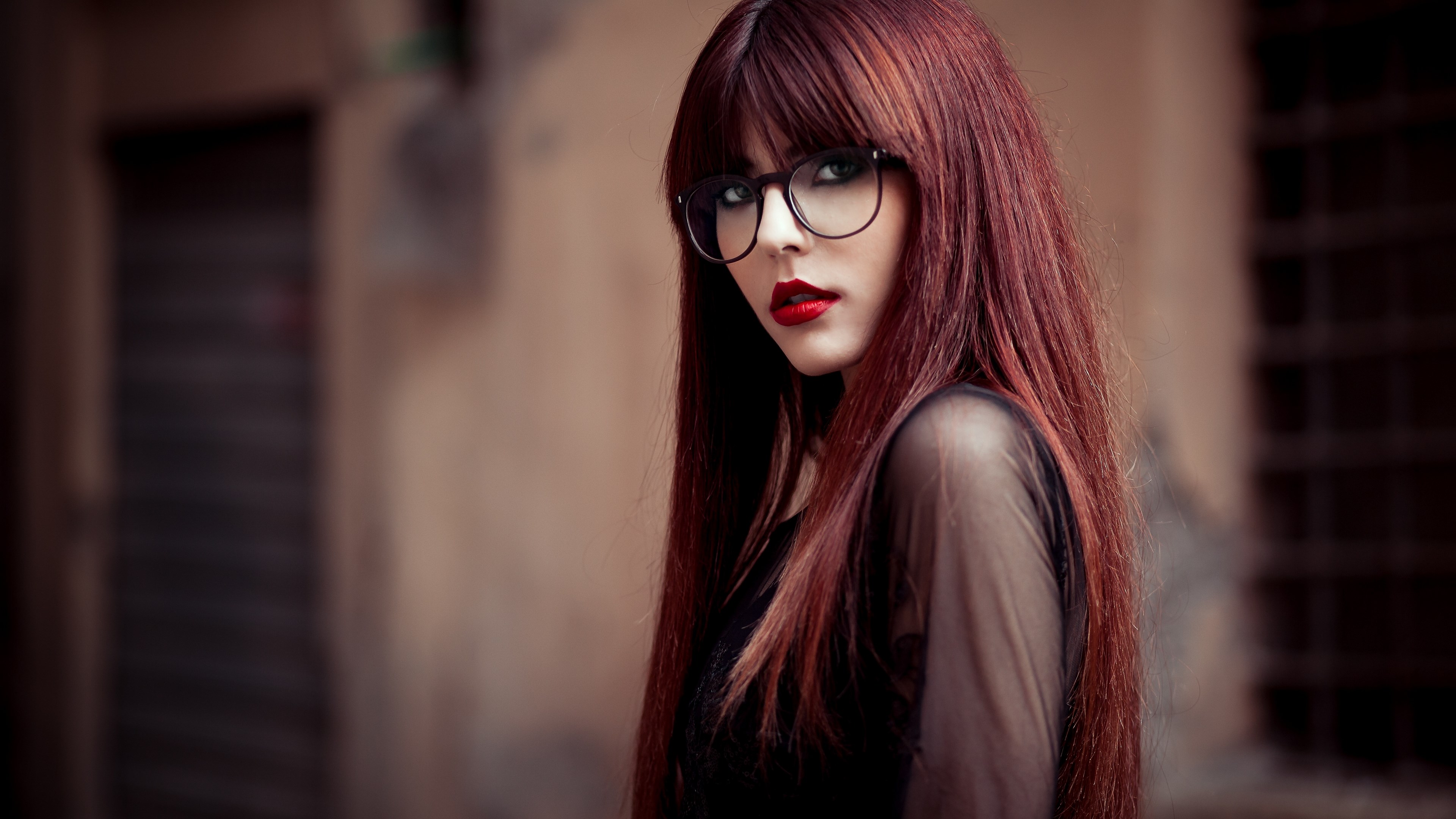 Woman with red hair and glasses HD Wallpaper
