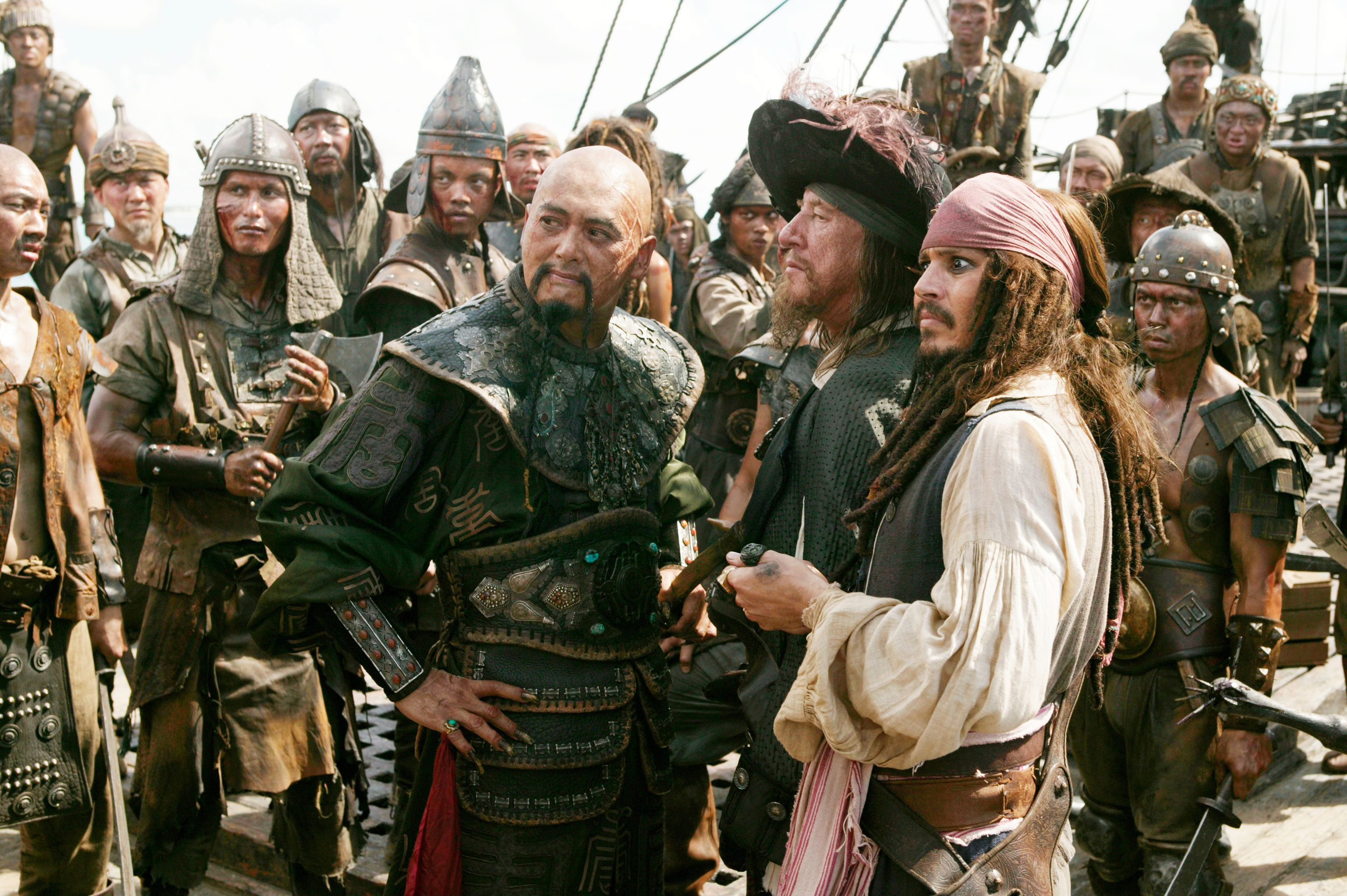 Captain Sao Feng and Captain Jack Sparrow from Pirates of the Caribbean HD Wallpaper