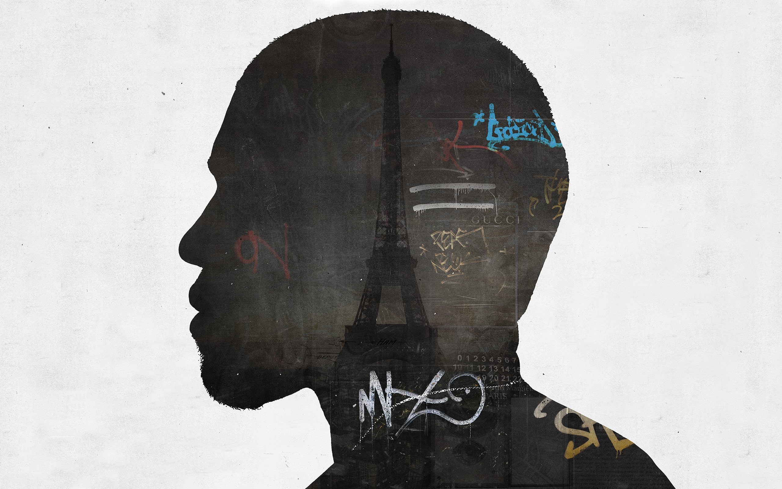 Kanye West silhouette with Eiffel Tower and graffiti HD Wallpaper