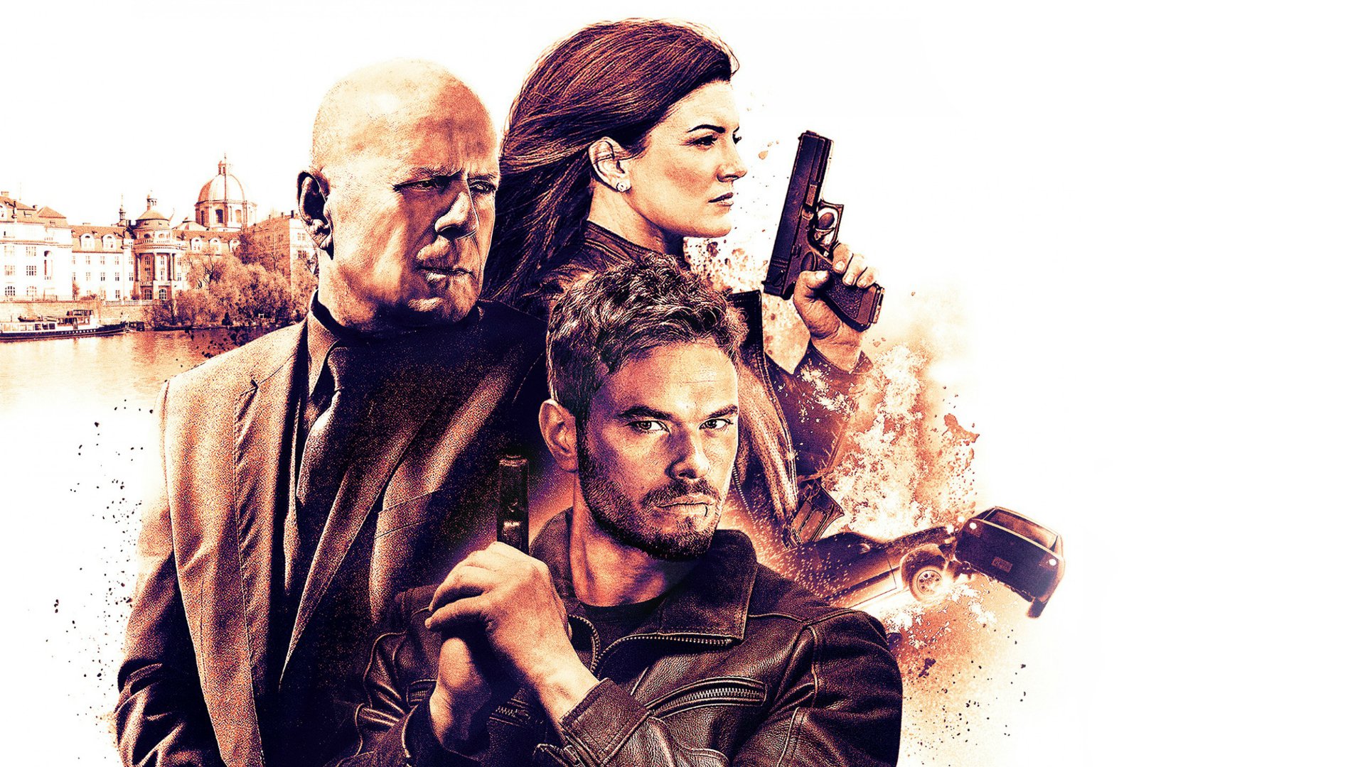 Bruce Willis, Kellan Lutz, and Gina Carano in a movie poster HD Wallpaper