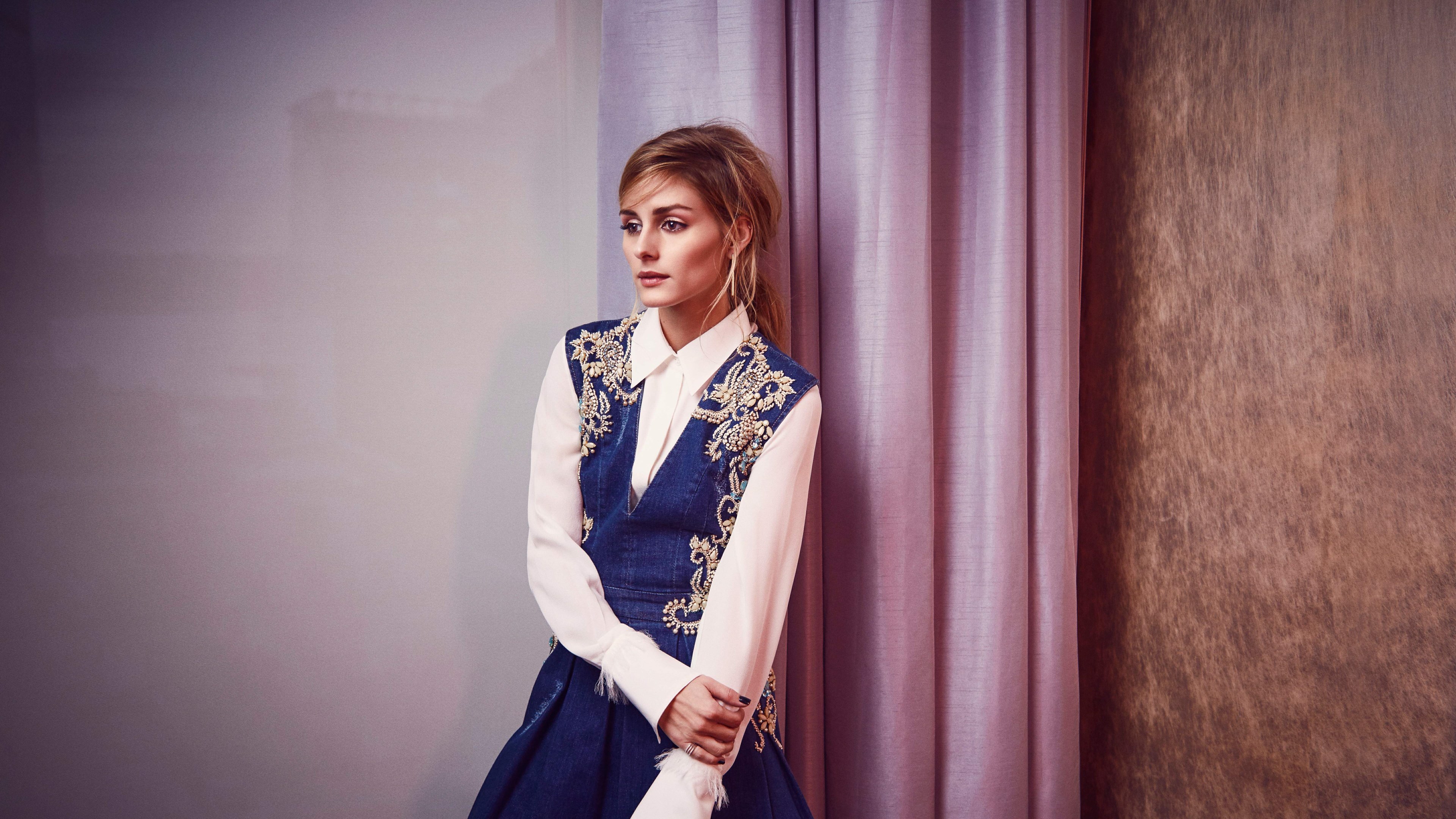 Olivia Palermo in Denim Vest and White Shirt HD Wallpaper