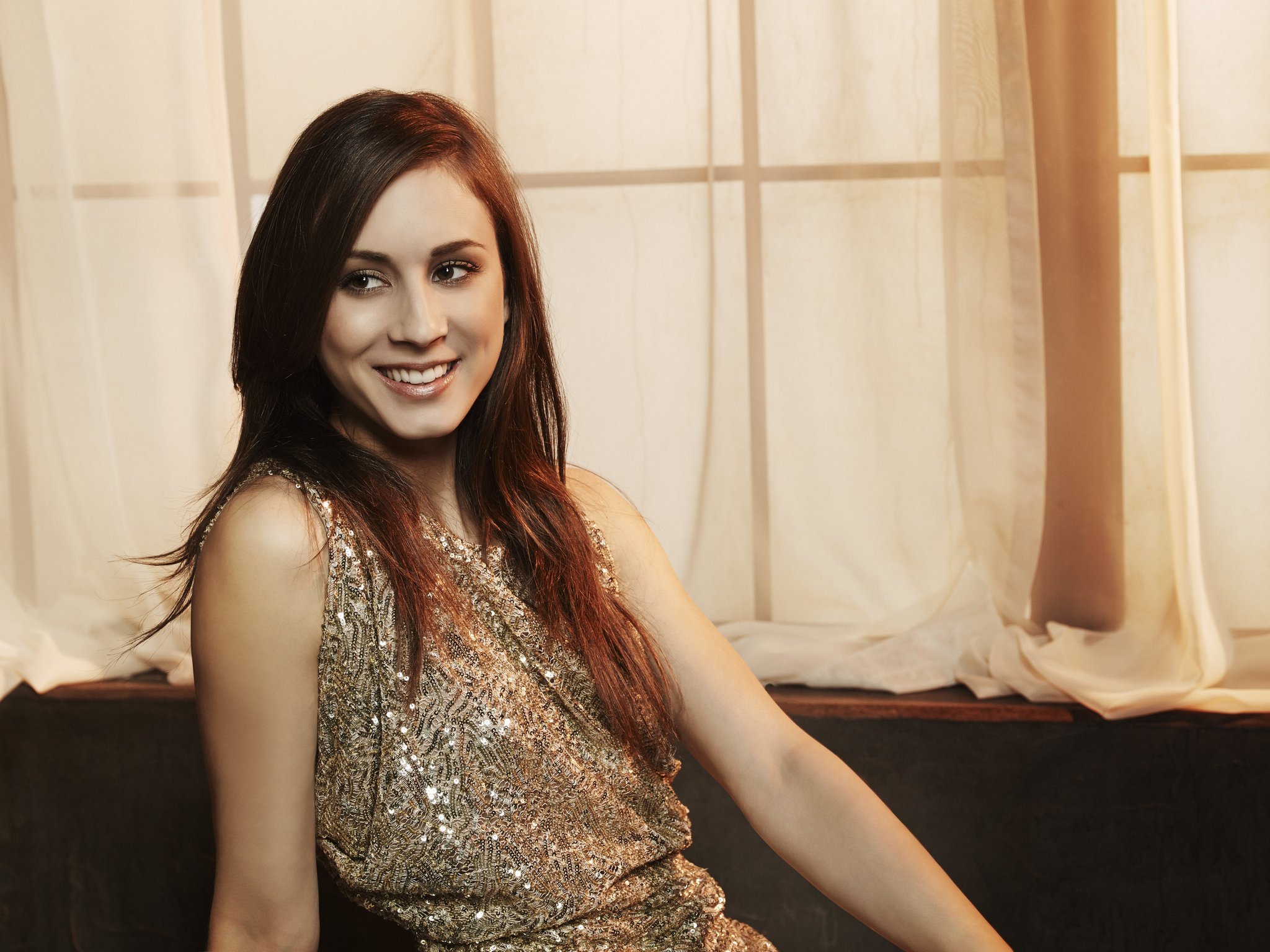Troian Bellisario in a sequined dress HD Wallpaper