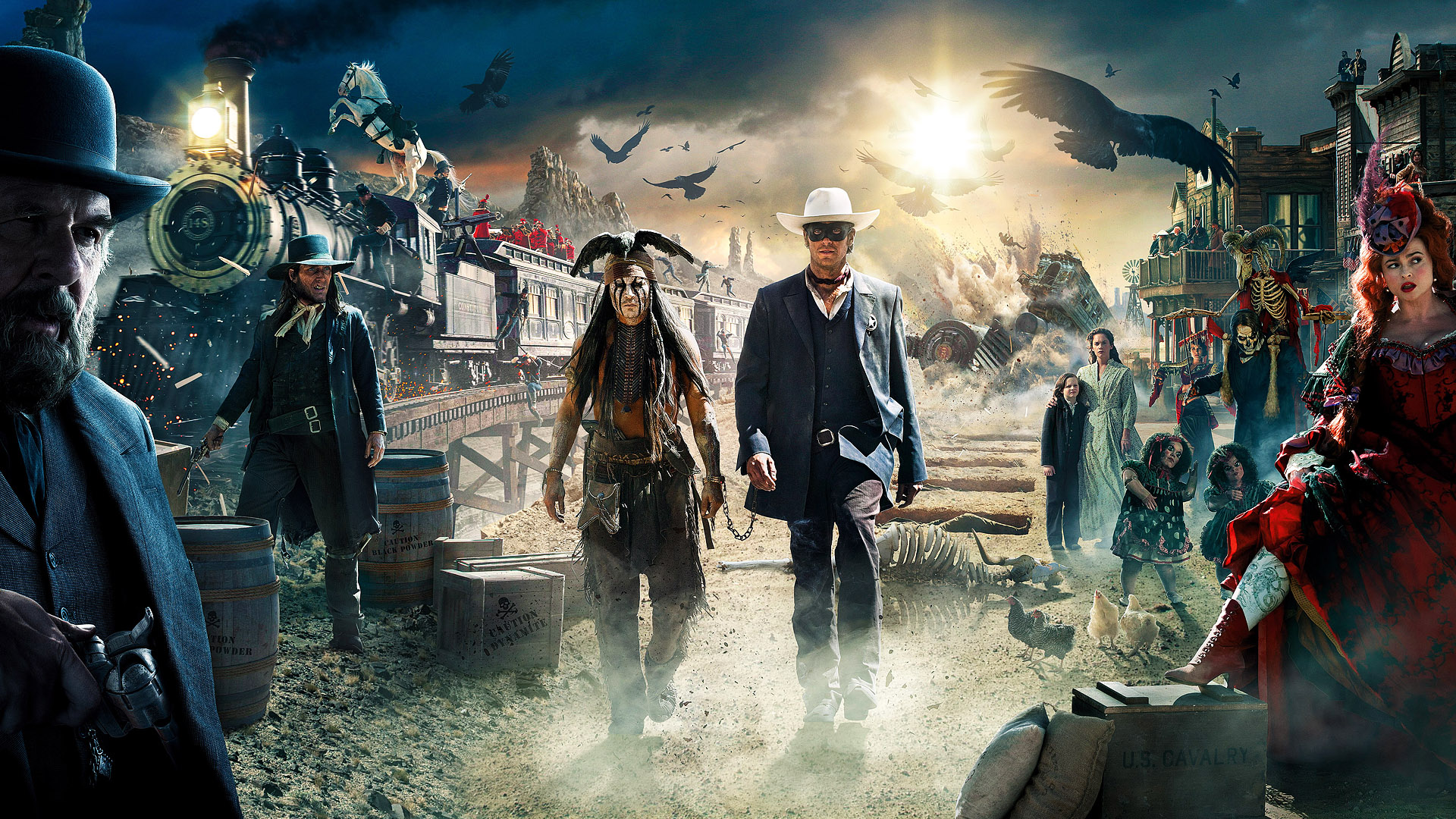 The Lone Ranger and Tonto with a Train HD Wallpaper