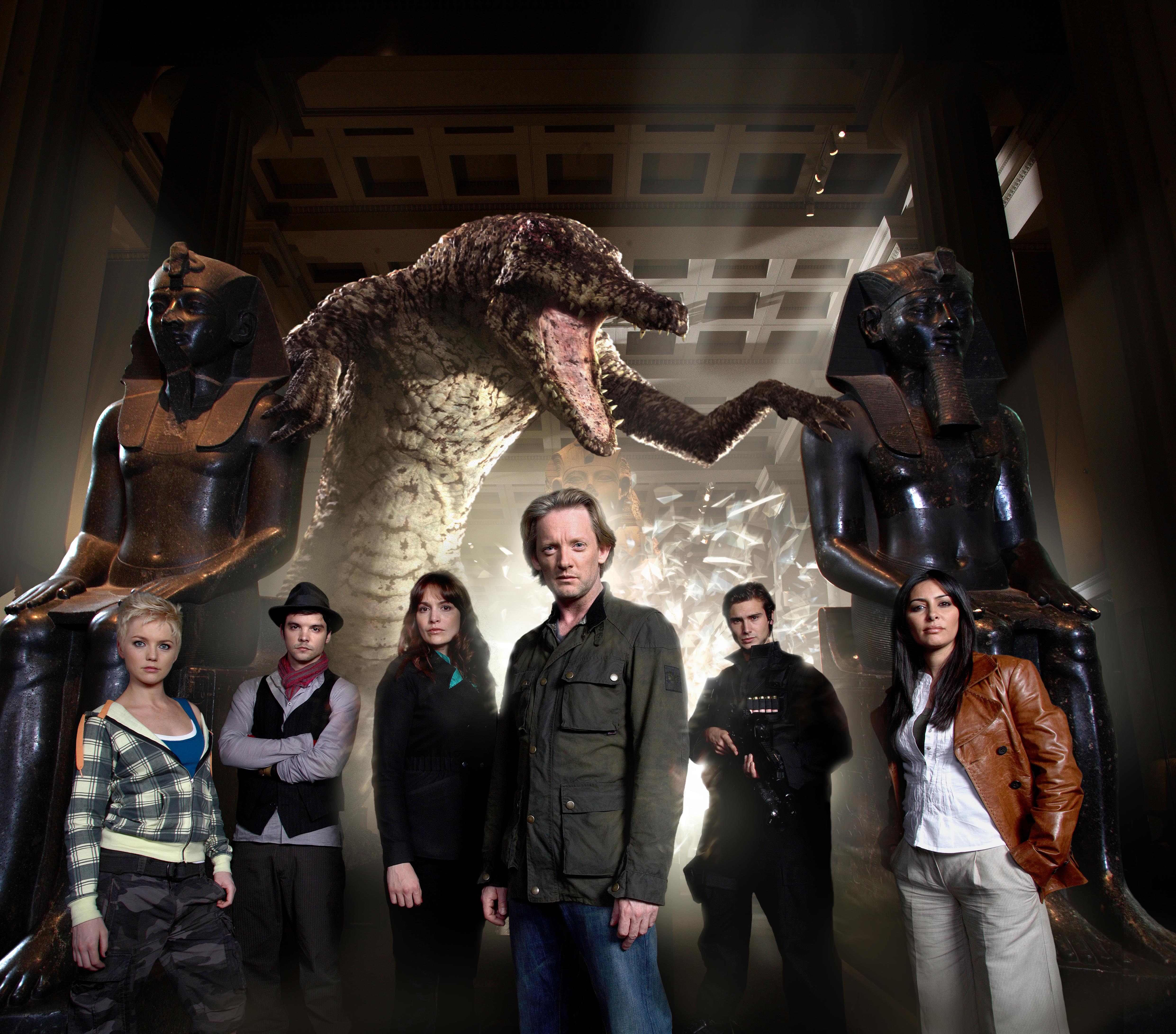 Primeval: Andrew-Lee Potts and cast with monster HD Wallpaper