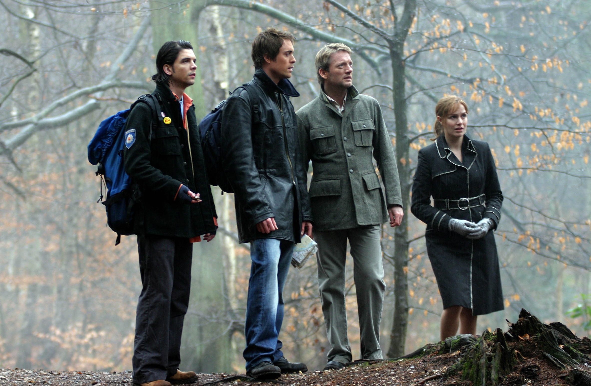 Andrew-Lee Potts and companions in a forest HD Wallpaper