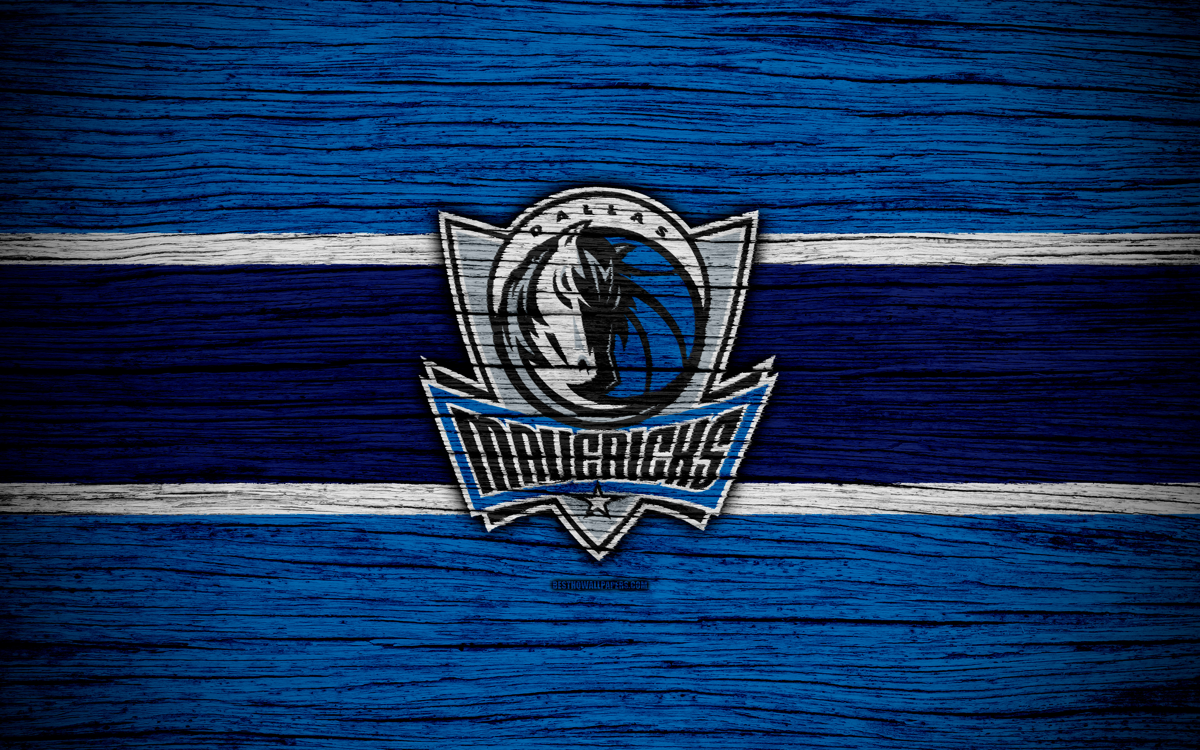 Dallas Mavericks Logo on Blue Wood Texture HD Wallpaper