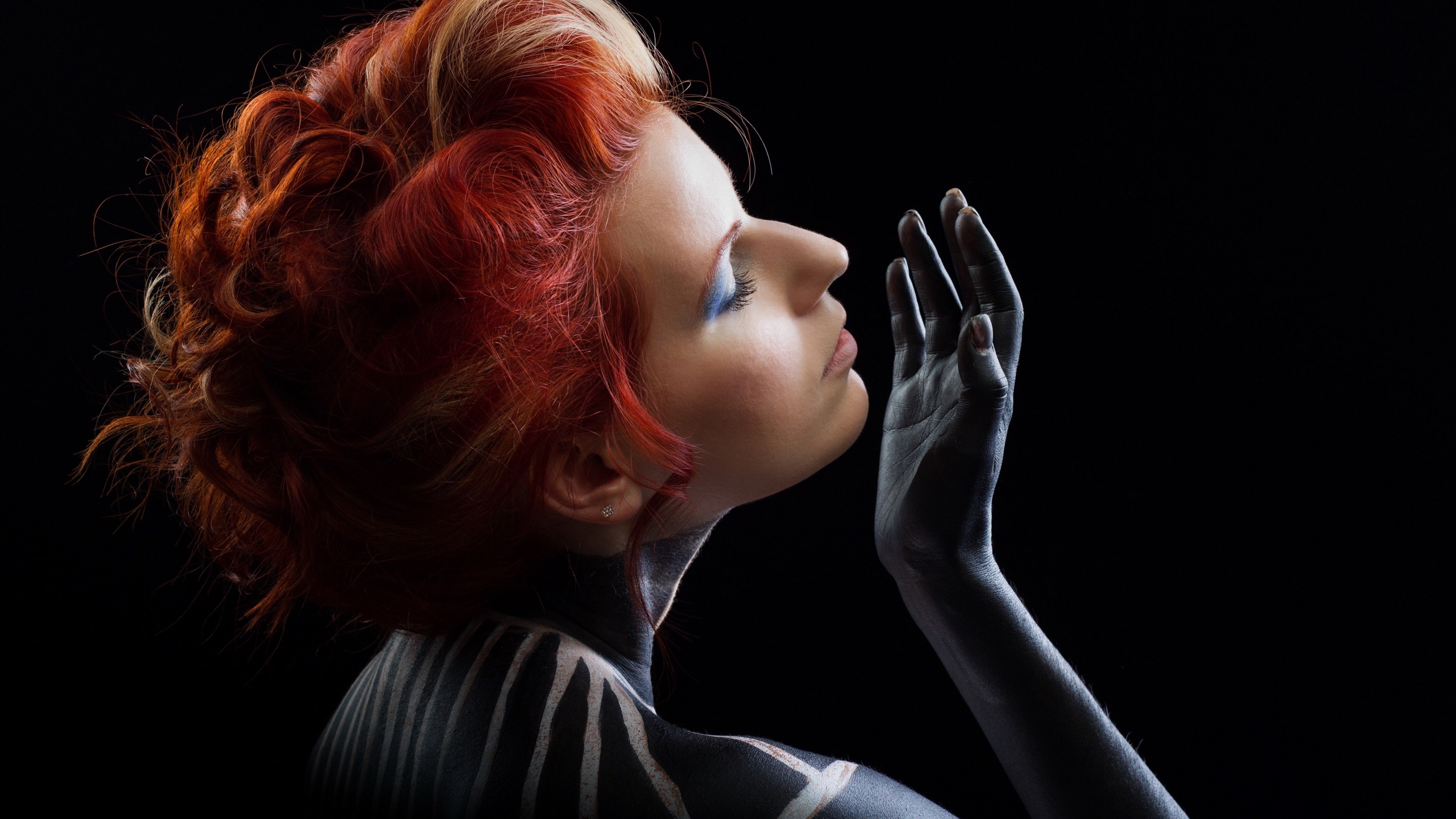 Woman with red hair and body paint HD Wallpaper