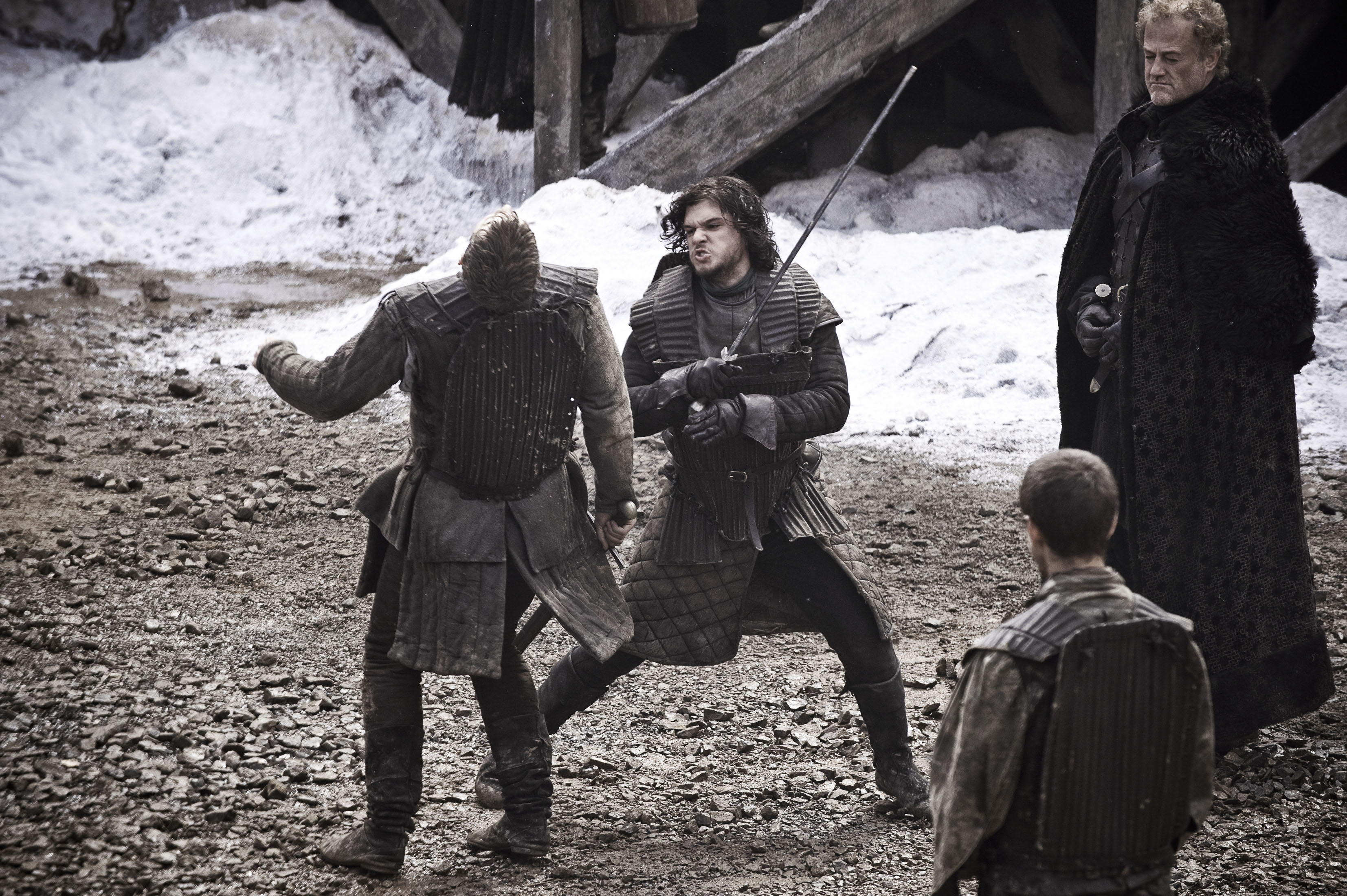 Jon Snow and Alliser Thorne sparring at Castle Black HD Wallpaper