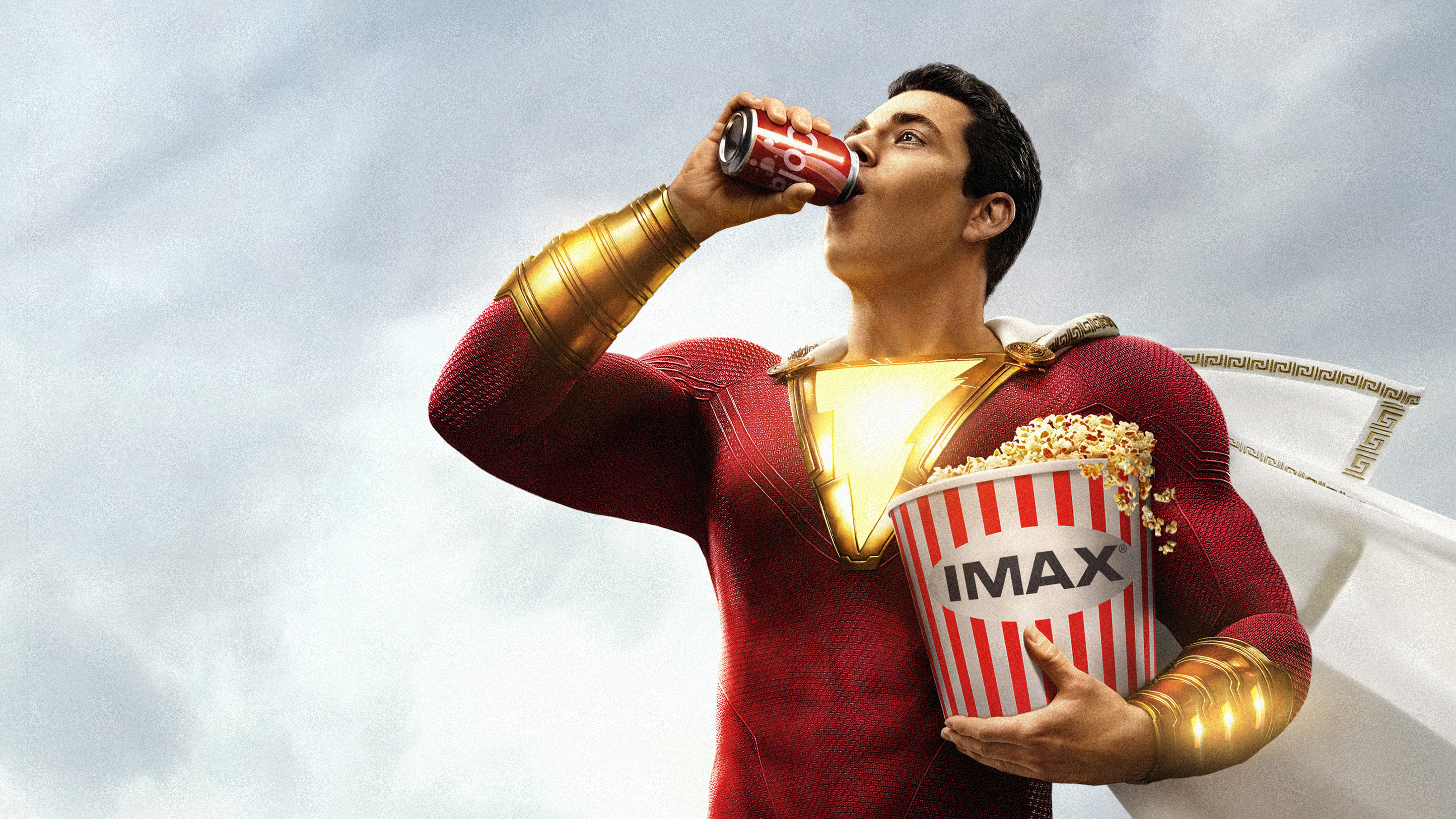Shazam from DC Comics drinking soda and eating popcorn HD Wallpaper