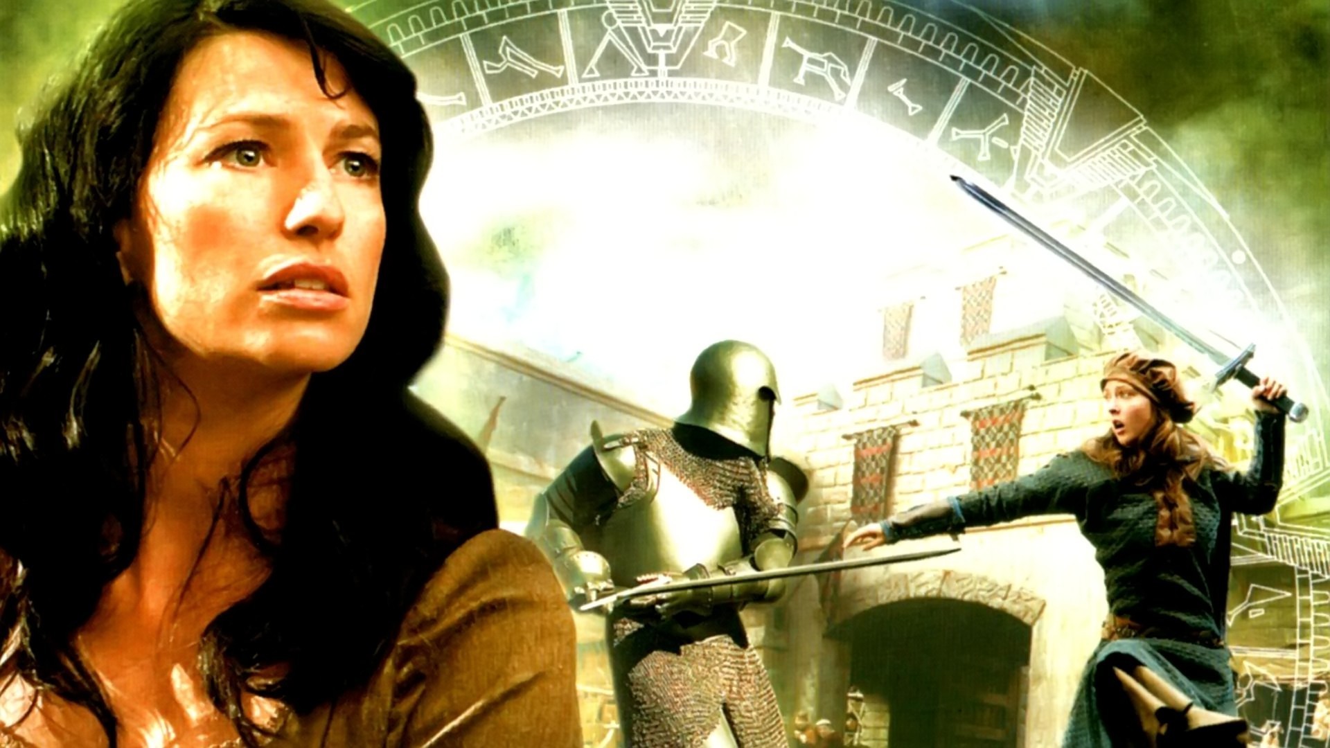 Claudia Black in a fantasy scene with knights HD Wallpaper