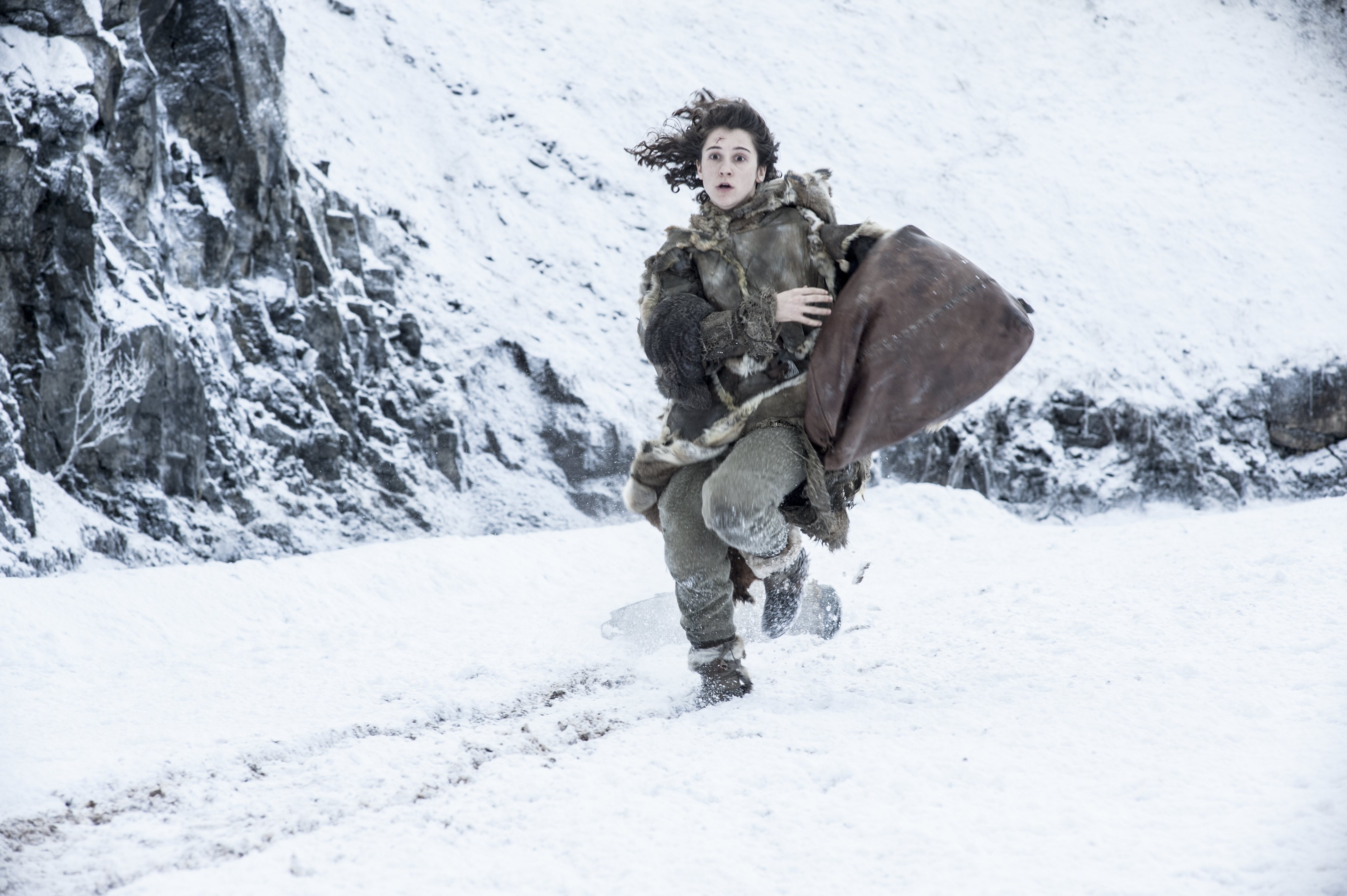 Girl running in snow HD Wallpaper
