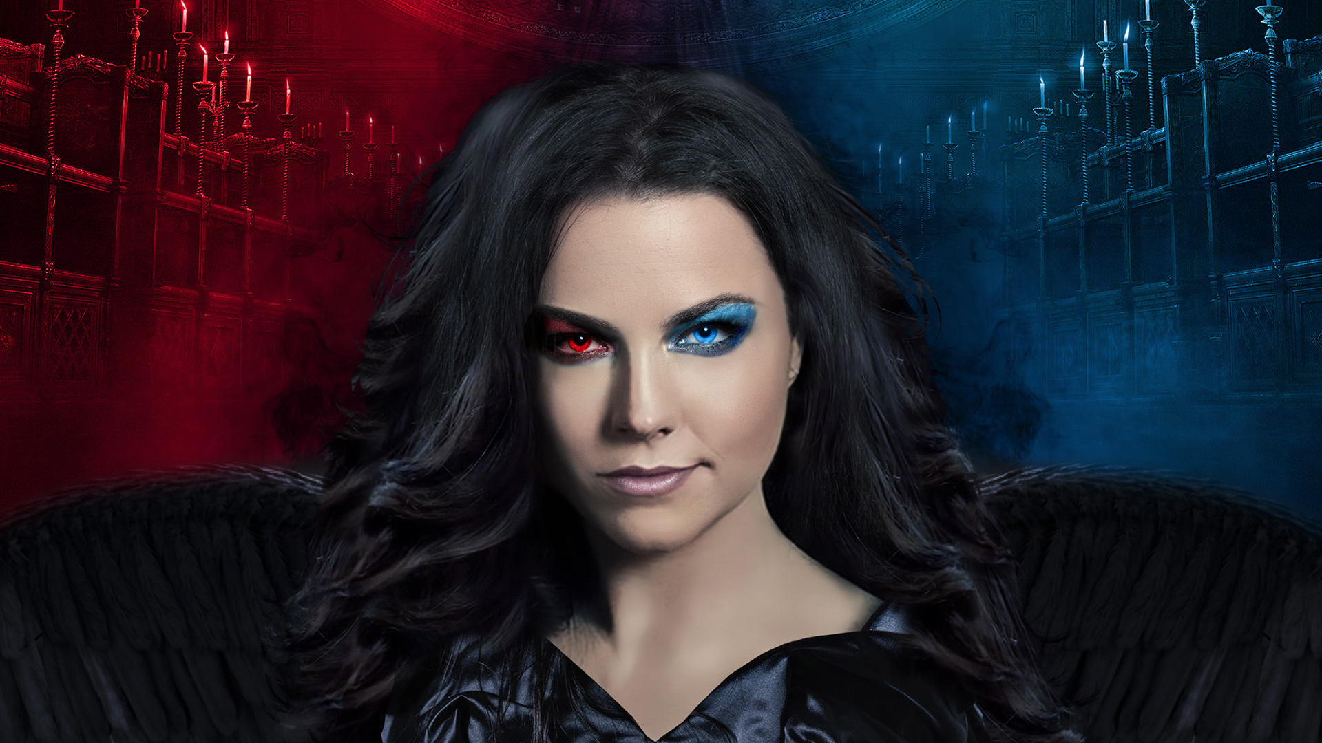 Amy Lee with black wings and dual-colored eyes HD Wallpaper