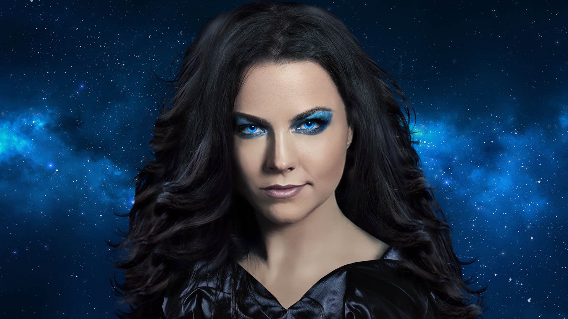 Amy Lee with blue eye makeup against starry background HD Wallpaper