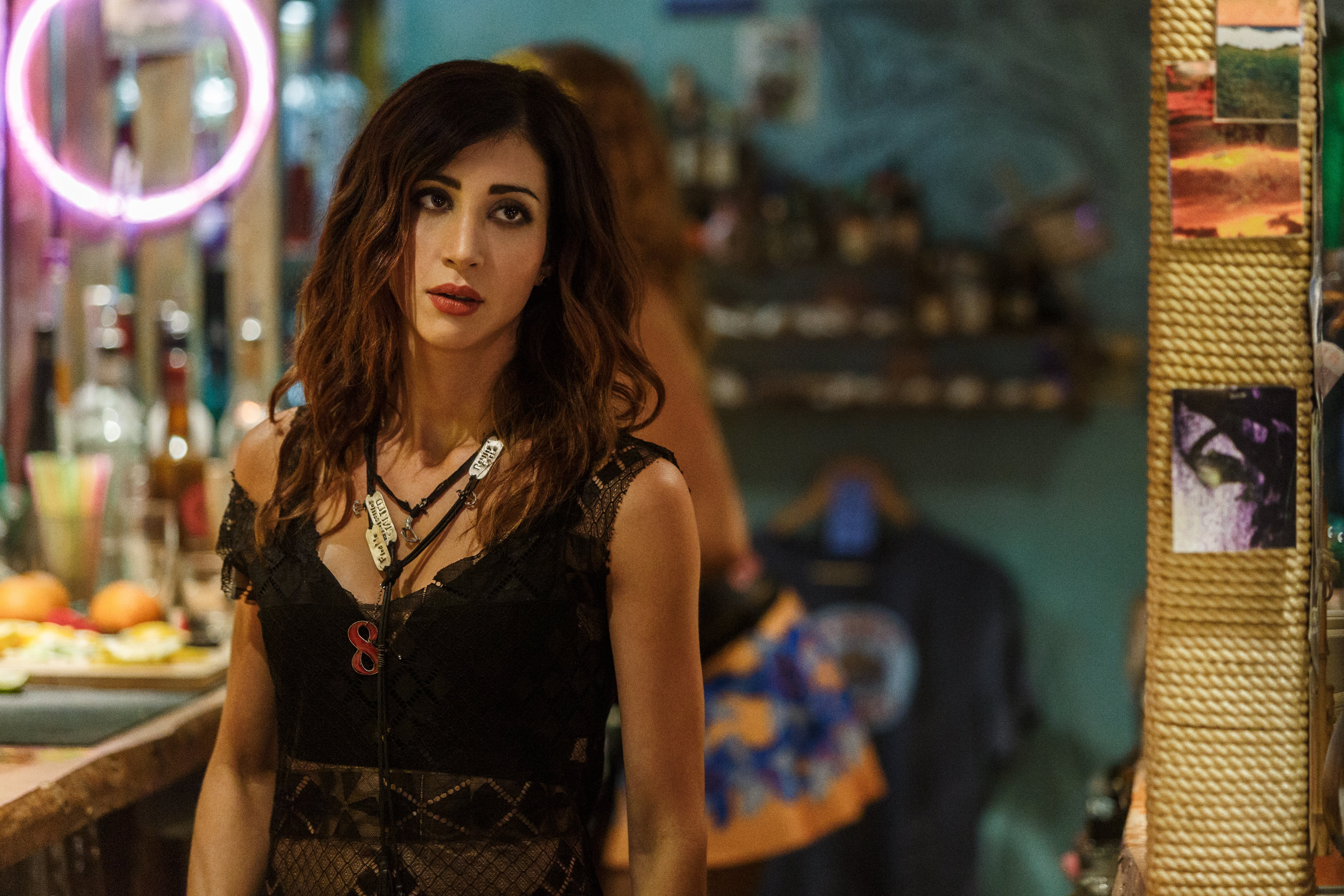 Dana DeLorenzo in a black lace top HD Wallpaper