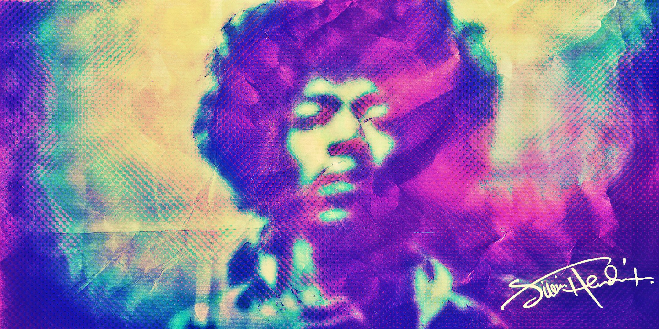 Jimi Hendrix portrait with colorful abstract background HD Wallpaper