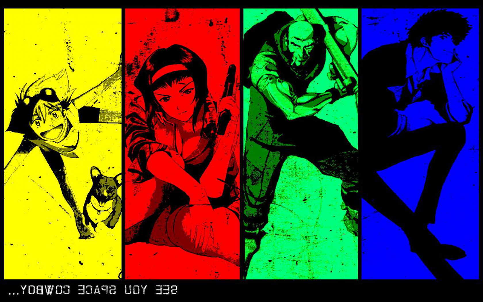 Cowboy Bebop characters in colorful panels HD Wallpaper
