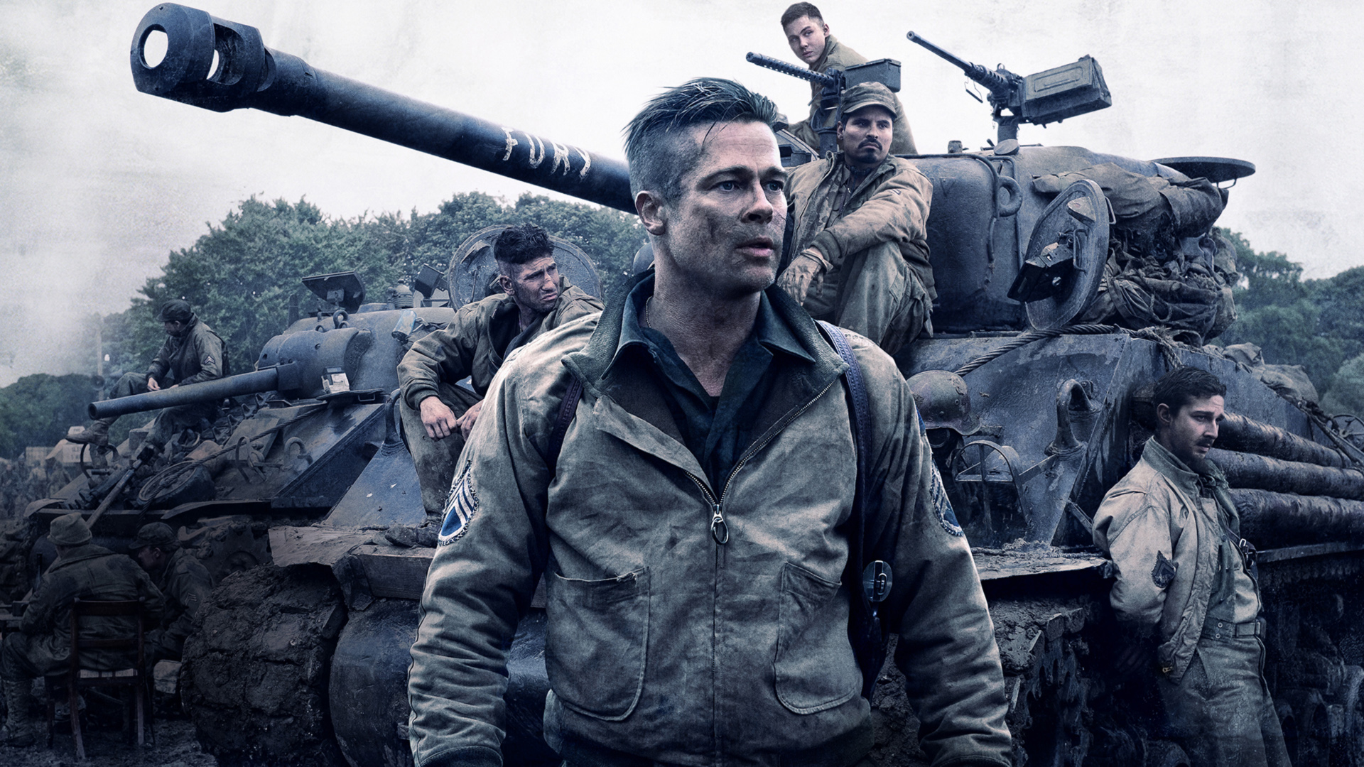 Fury: Brad Pitt and Crew on Tank HD Wallpaper