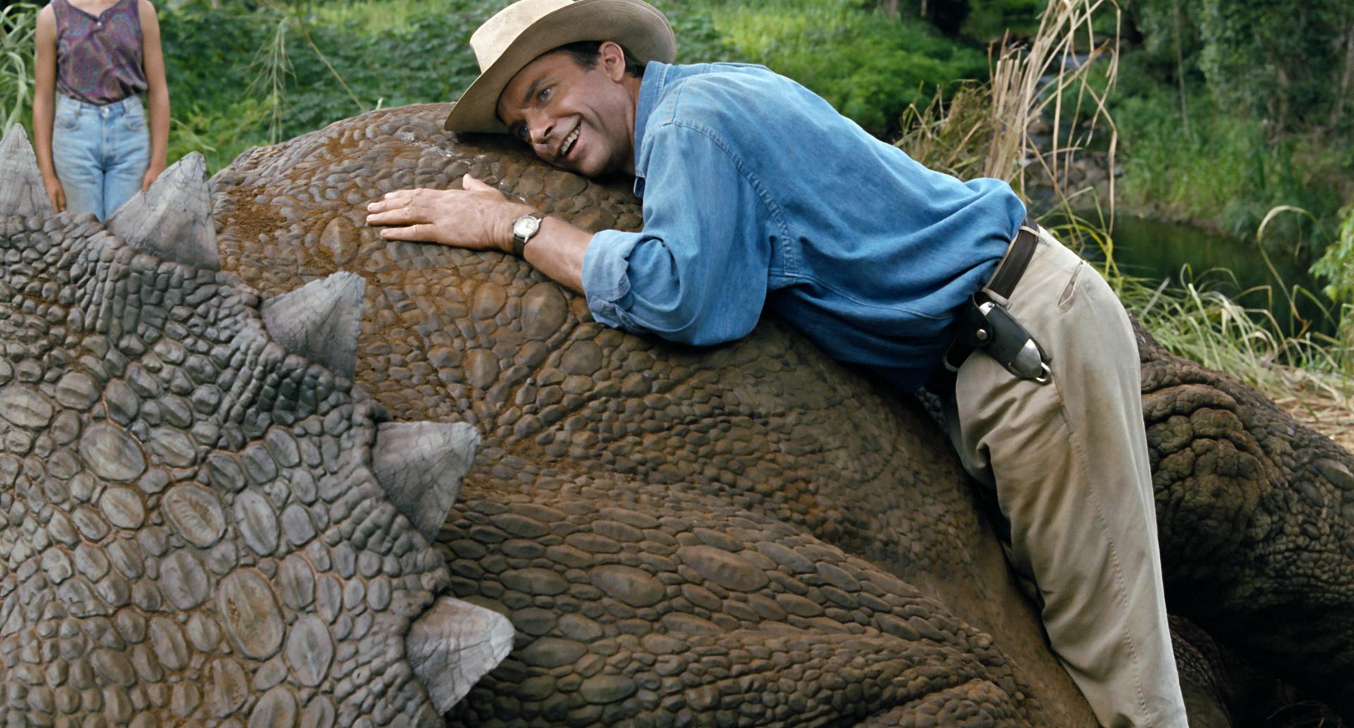 Alan Grant from Jurassic Park with a dinosaur HD Wallpaper