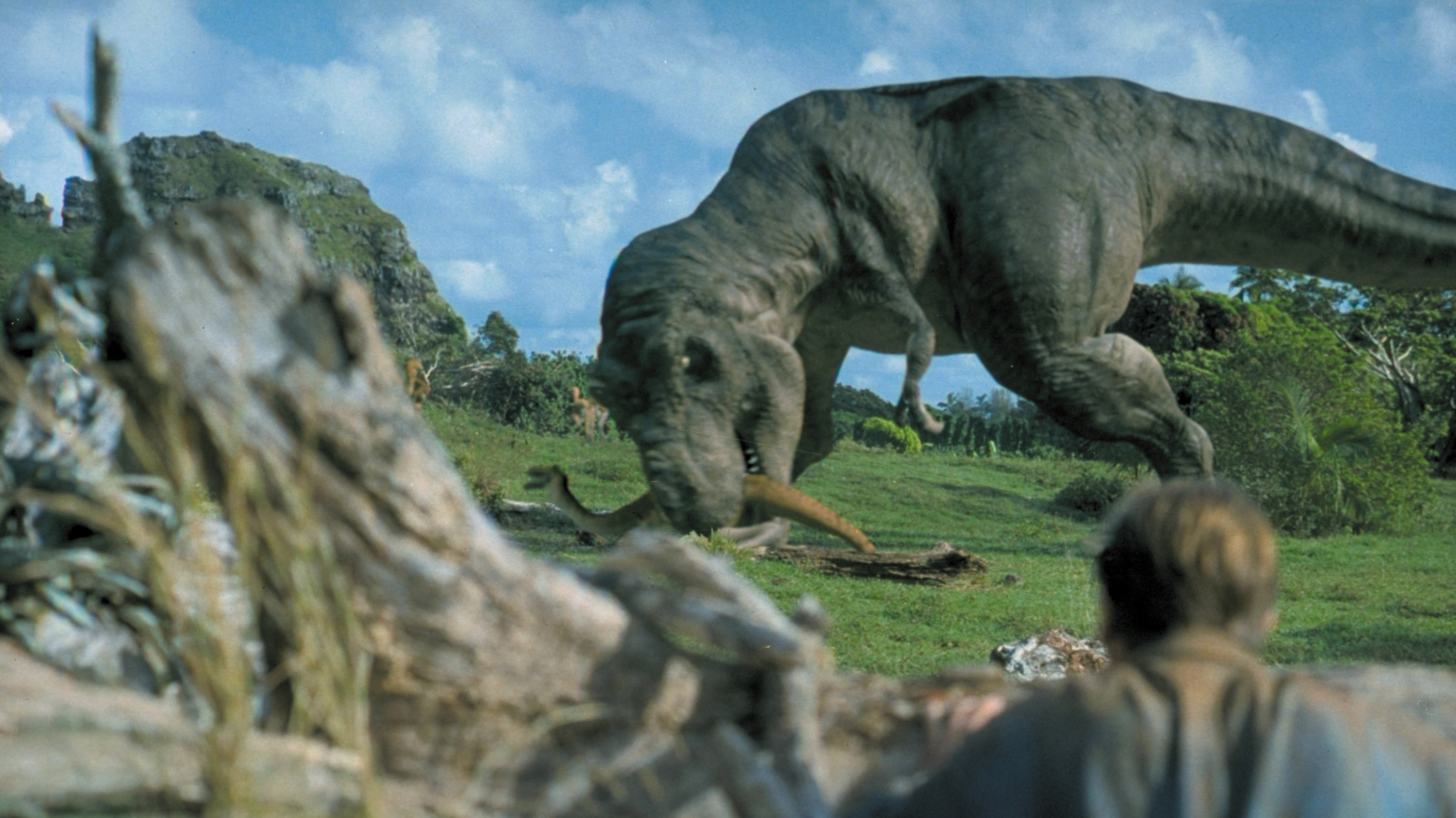 Tyrannosaurus Rex attacking a smaller dinosaur HD Wallpaper