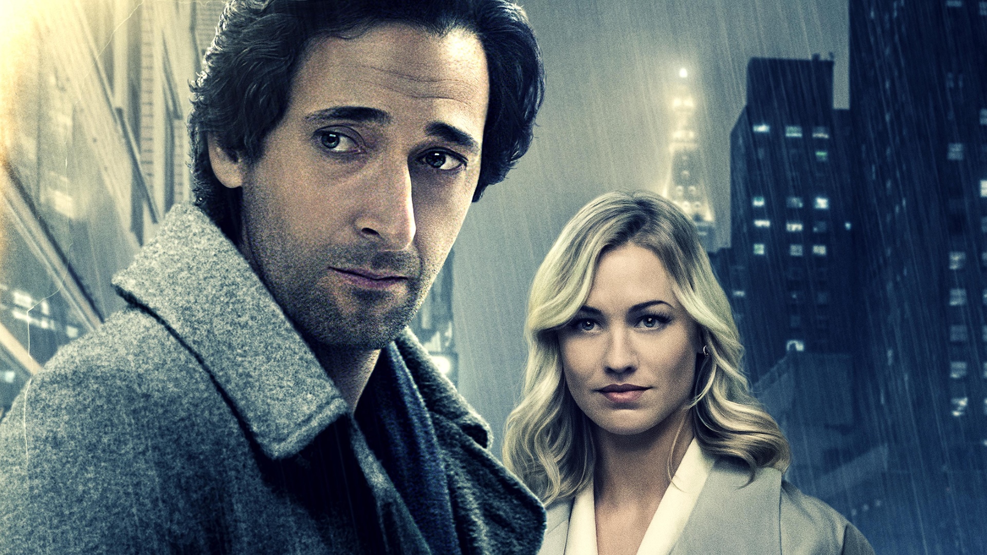 Adrien Brody and Yvonne Strahovski in a city at night HD Wallpaper