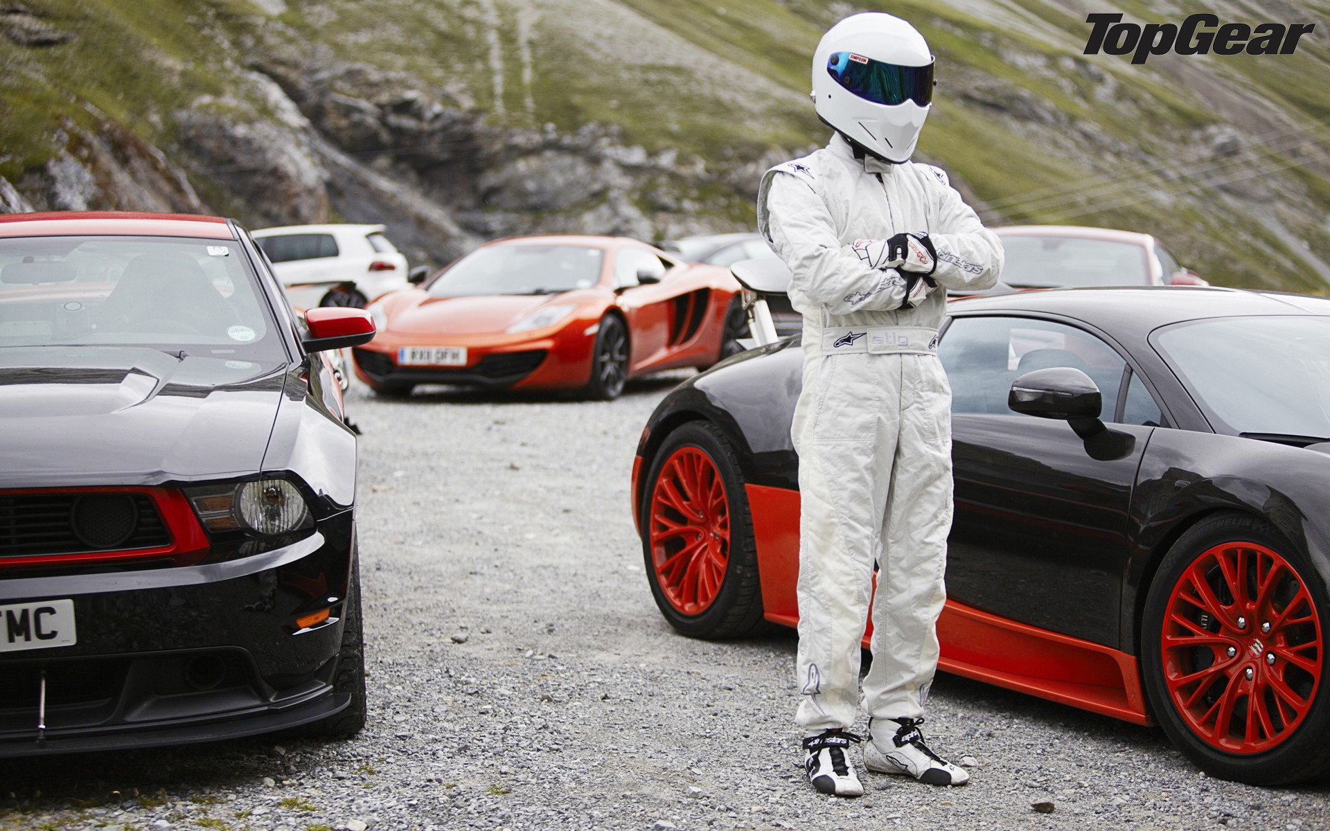 The Stig from Top Gear with sports cars HD Wallpaper