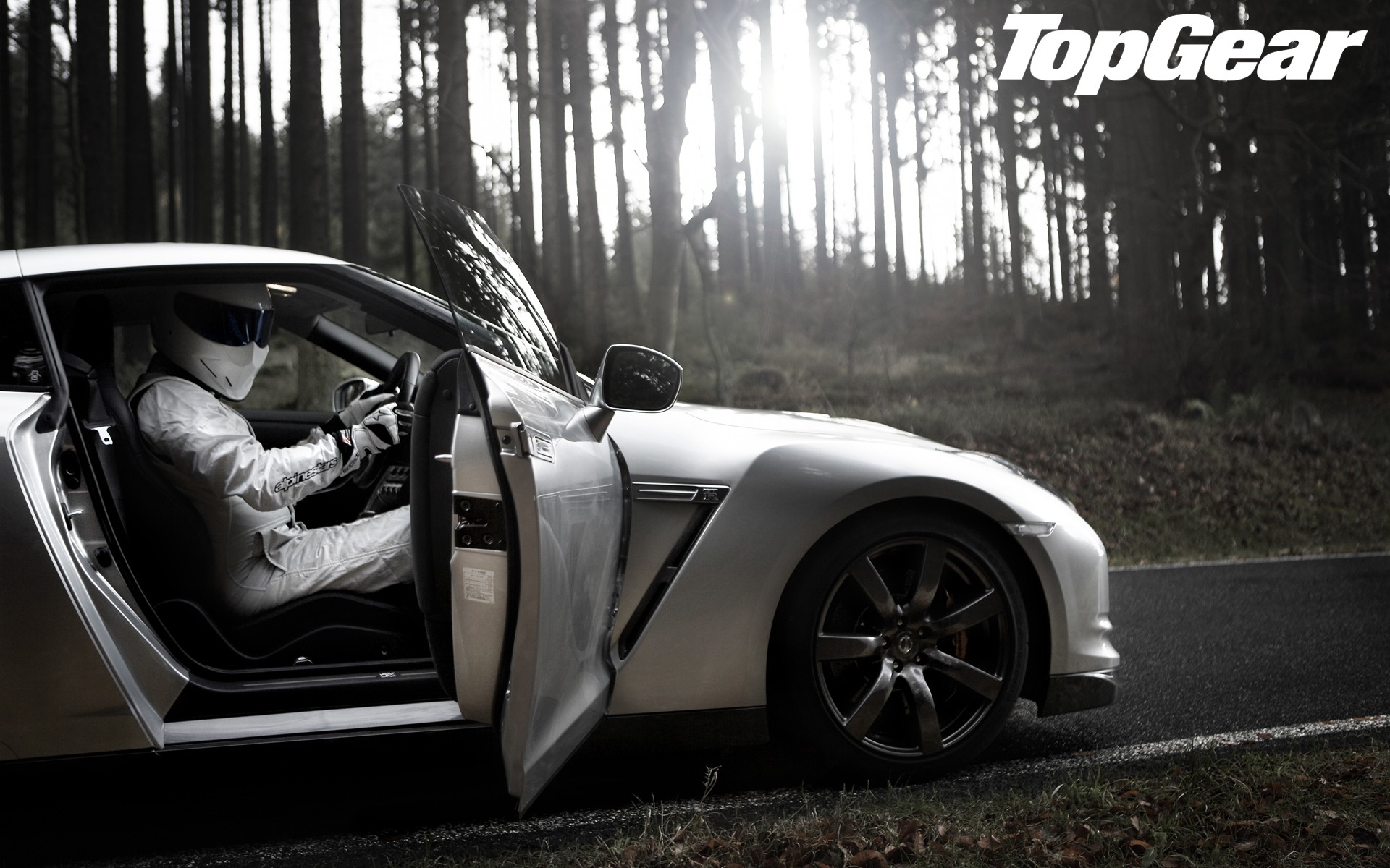 The Stig from Top Gear in a Nissan GT-R HD Wallpaper