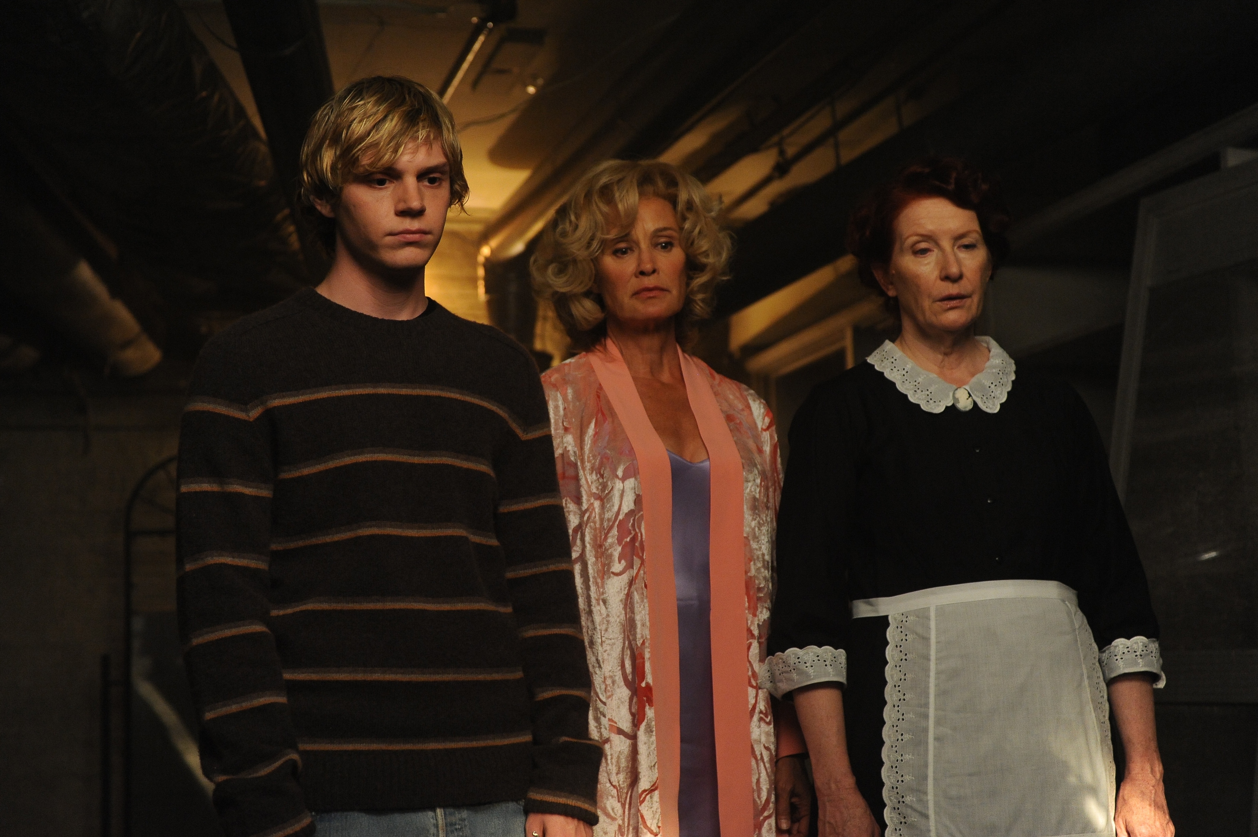 Evan Peters, Jessica Lange, and Frances Conroy HD Wallpaper