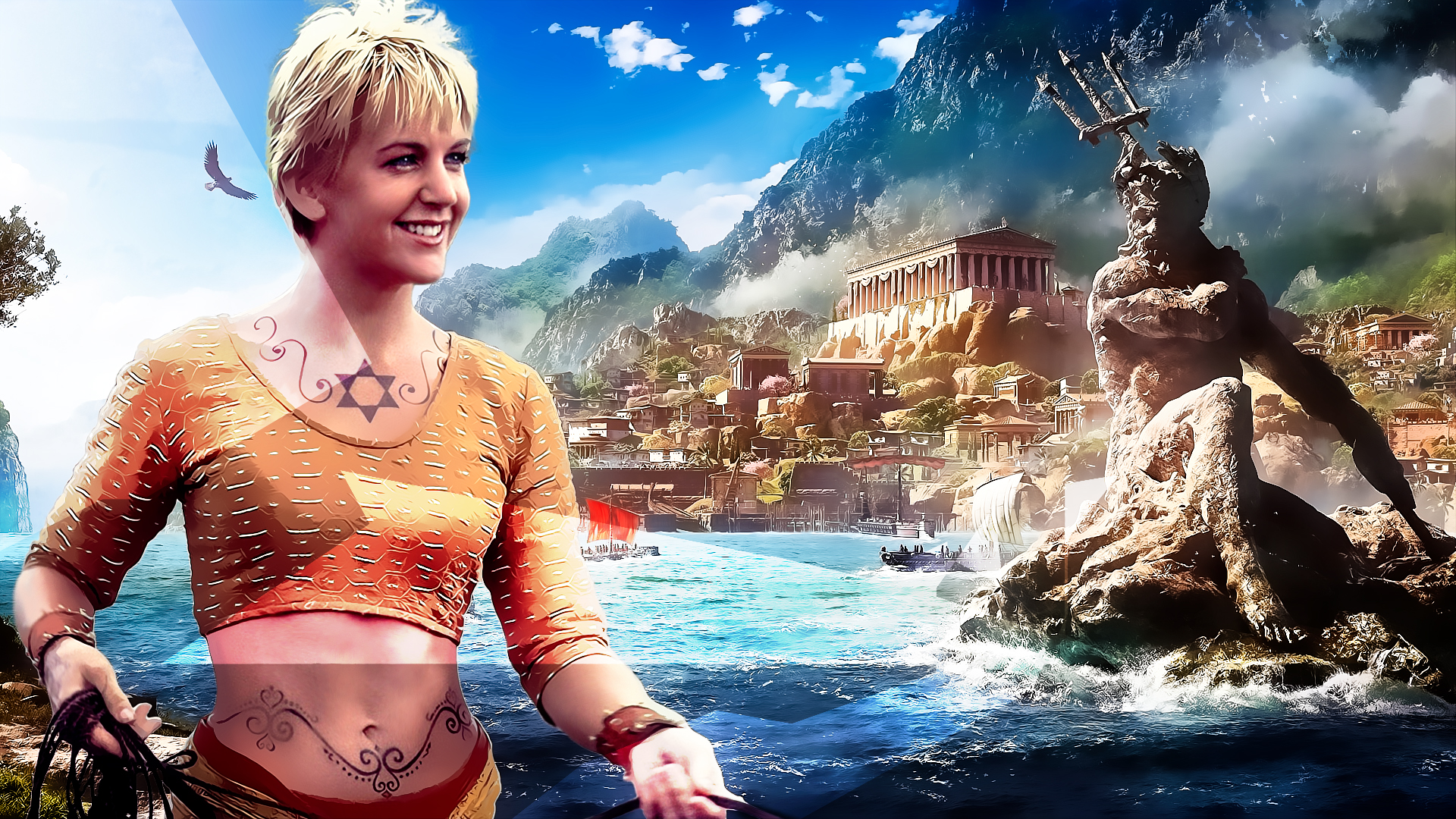 Renee O'Connor in a fantasy ancient city HD Wallpaper