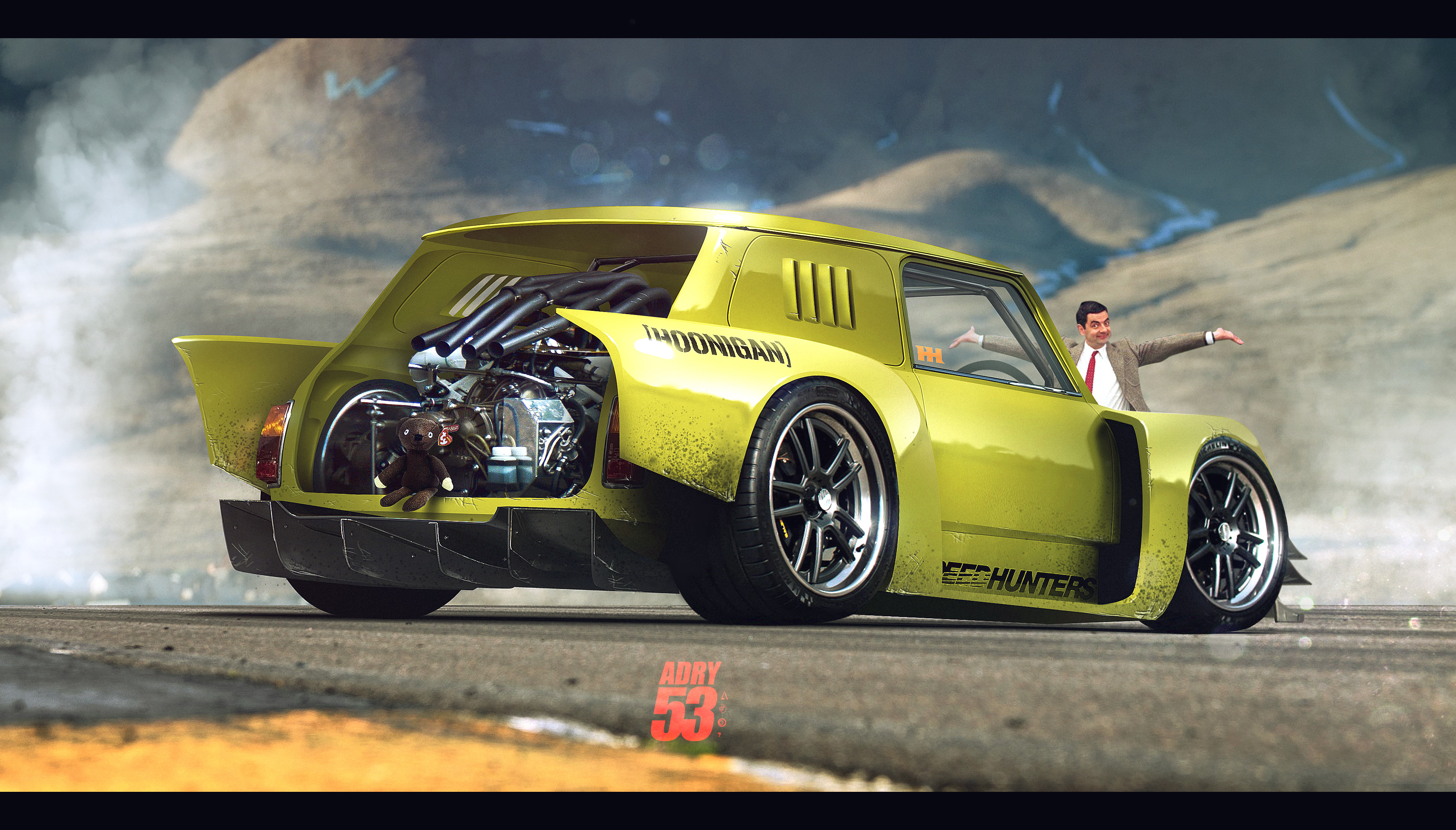 Mr. Bean with a modified car HD Wallpaper